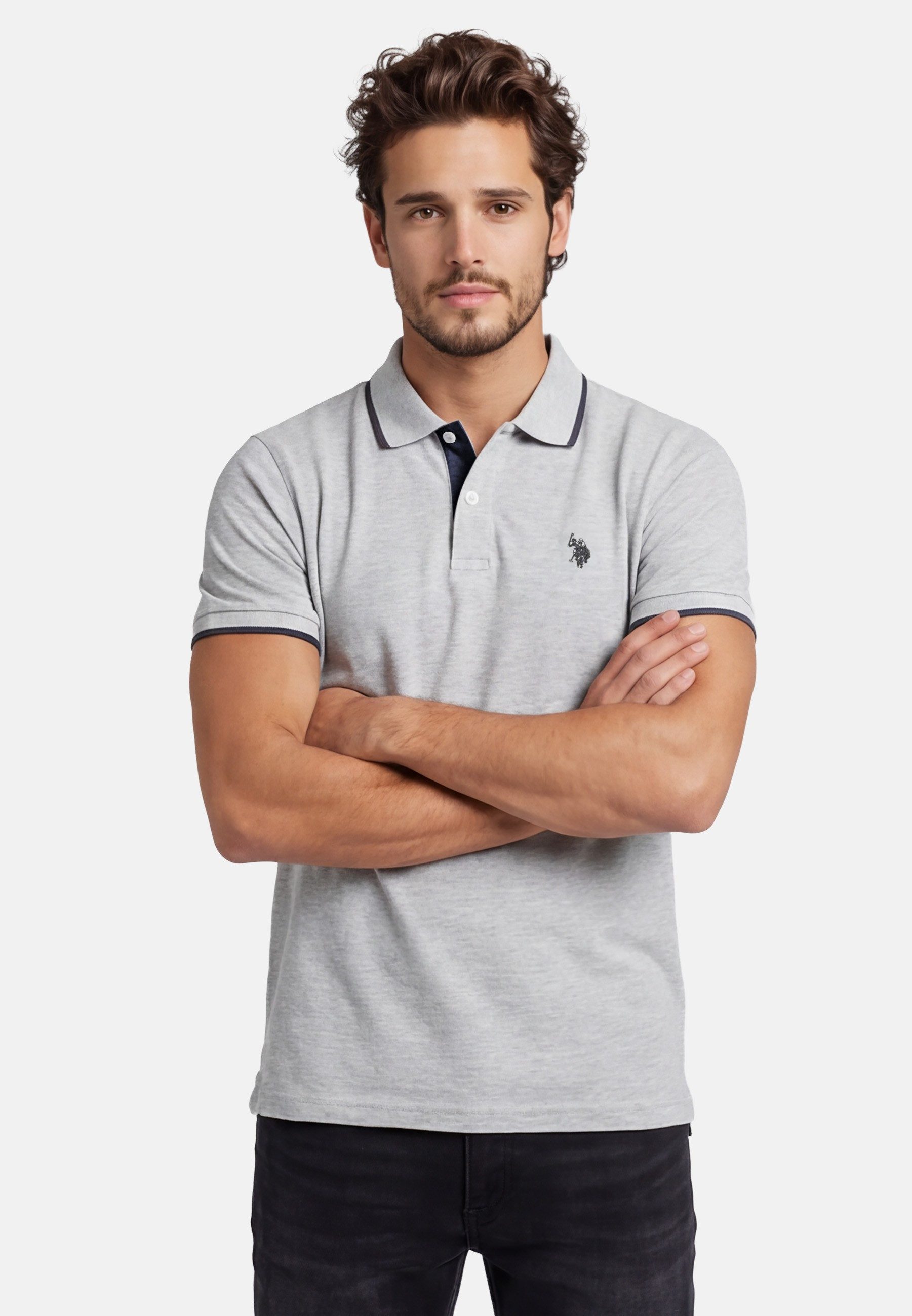 U.S. Polo Assn. Poloshirt USTristaan Klassisches Shirt mit Knopfleiste und Logostickerei Herren Piqué aus Baumwolle mit Kontraststreifen