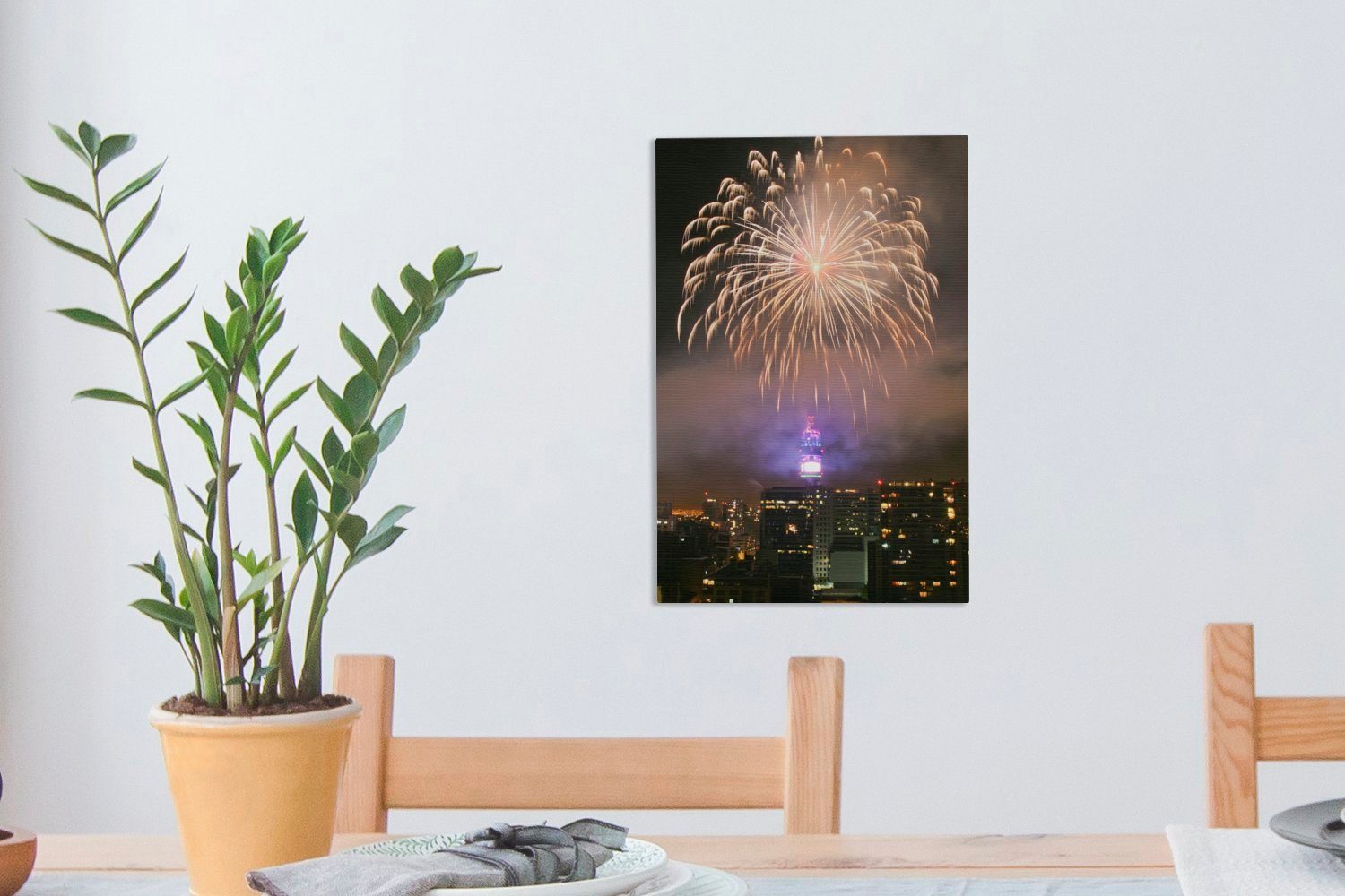 inkl. Feuerwerk Himmel Leinwandbild St), Santiago (1 20x30 am bespannt OneMillionCanvasses® Chile, Leinwandbild über in cm fertig Zackenaufhänger, Gemälde,