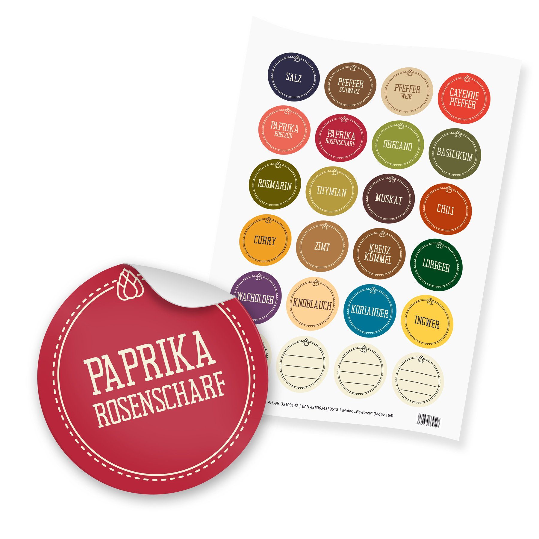 itenga Aufkleber itenga 24x Sticker "Gewürze" (Motiv 164) bunt gemischt