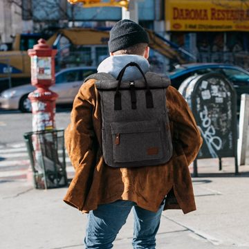 TAN.TOMI Laptoprucksack Canvas Rucksack, Rolltop Damen Herren Rucksack, Wasserdichter Rucksack, für Schule Geschäftsreisen Freizeittasche