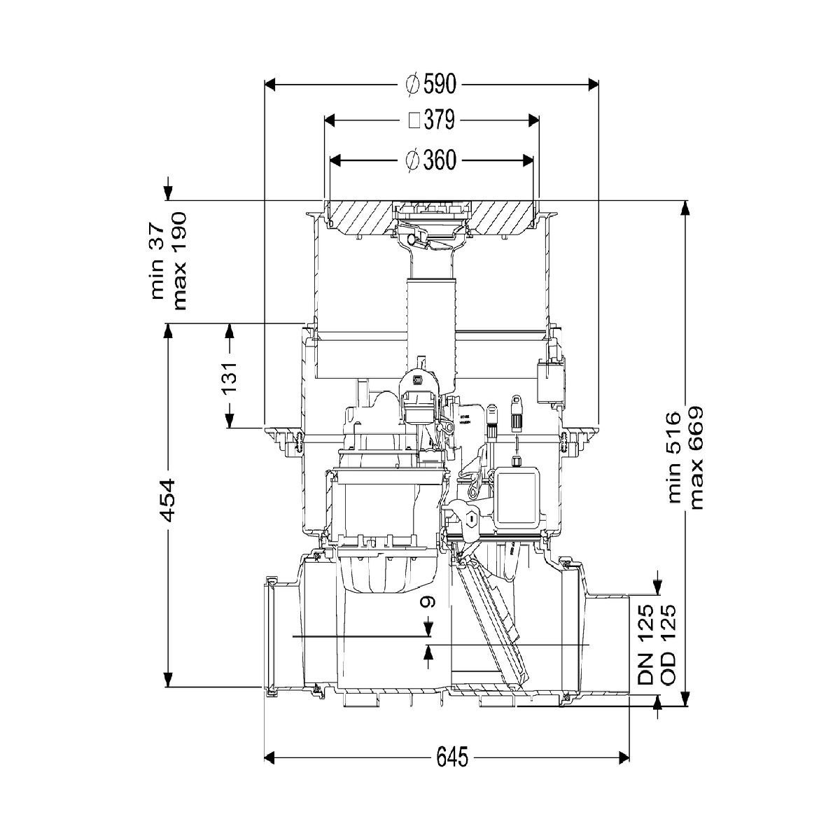 Kessel Pumpenschacht Rückstaupumpanlage Pumpfix F DN125 Komfort Schaltgerät schwarz 24125S, Comfort für fäkalienhaltiges