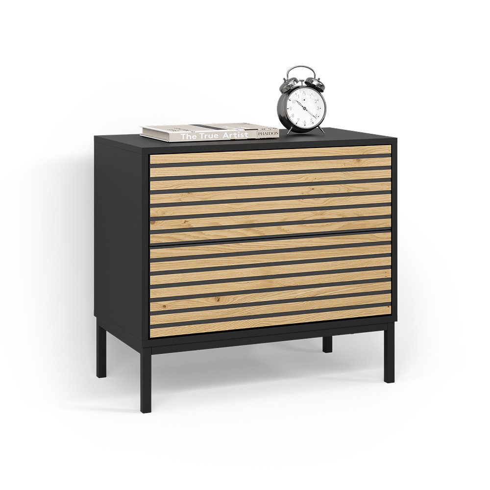 Livinity® Nachtschrank Aterno, Goldkraft Eiche/Anthrazit/Anthrazit, mit 2 Schubladen (1-St)