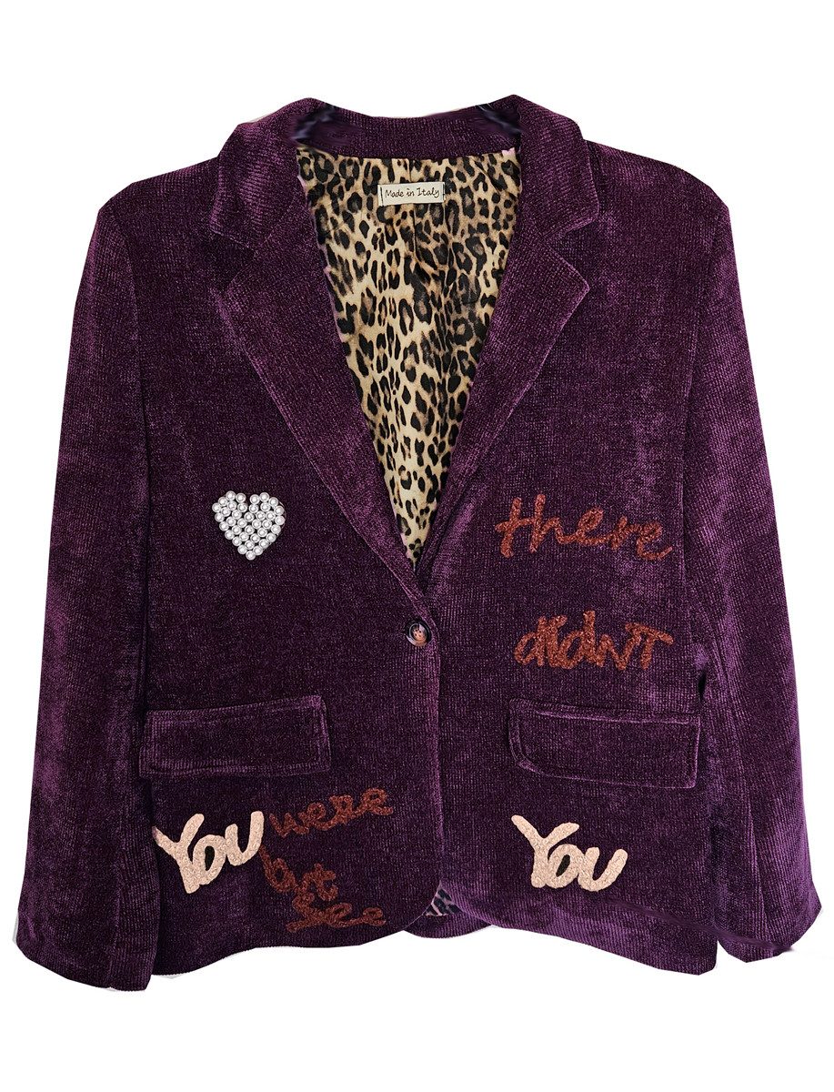 Sweatjacke Strickcord Jacke Lila Applikation 40 /42 Cord optik