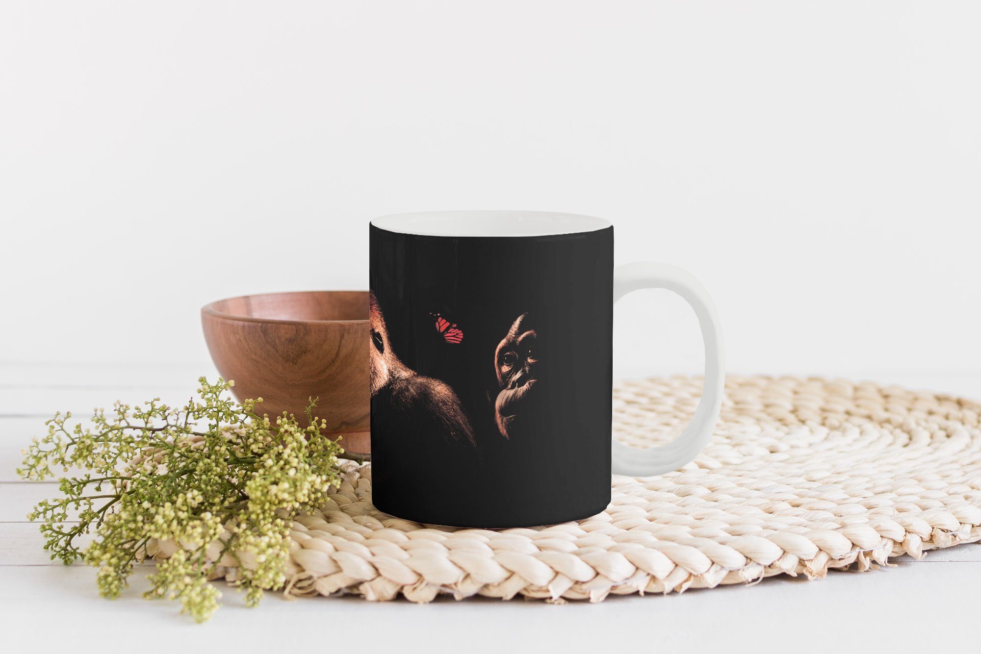 - Pflanzen Geschenk MuchoWow - Keramik, Teetasse, - Tasse Becher, Affe Kaffeetassen, Schmetterling, Teetasse, Dschungel