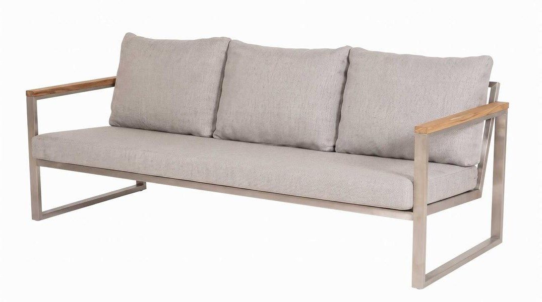 Xlmoebel 3-Sitzer Moderner 3-Sitzer Gartensofa Beige Holz Metall Terrasse, 1 Teile, Abnehmbares Sitzkissen, Kissen mit Reißverschluss, Mit Kissen