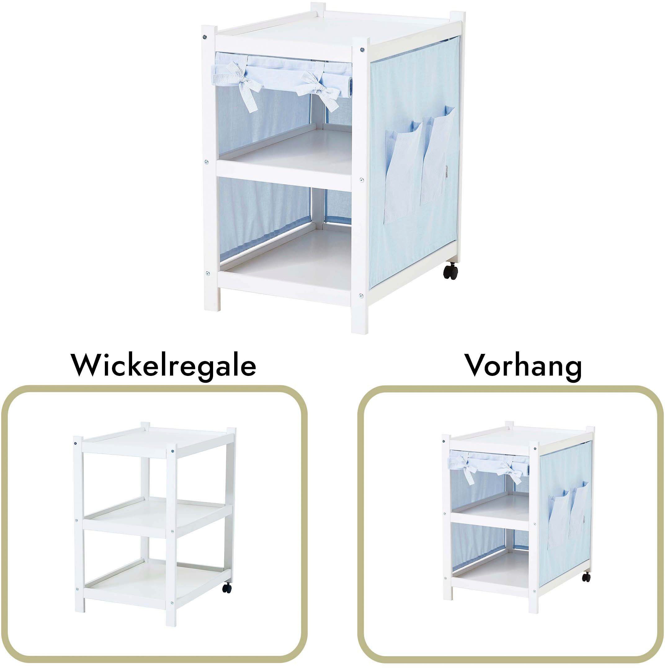 Wickelkommode Vorhang und Auflage wahlweise mit Hoppekids Rollen, weiß/blau IDA-MARIE, mit