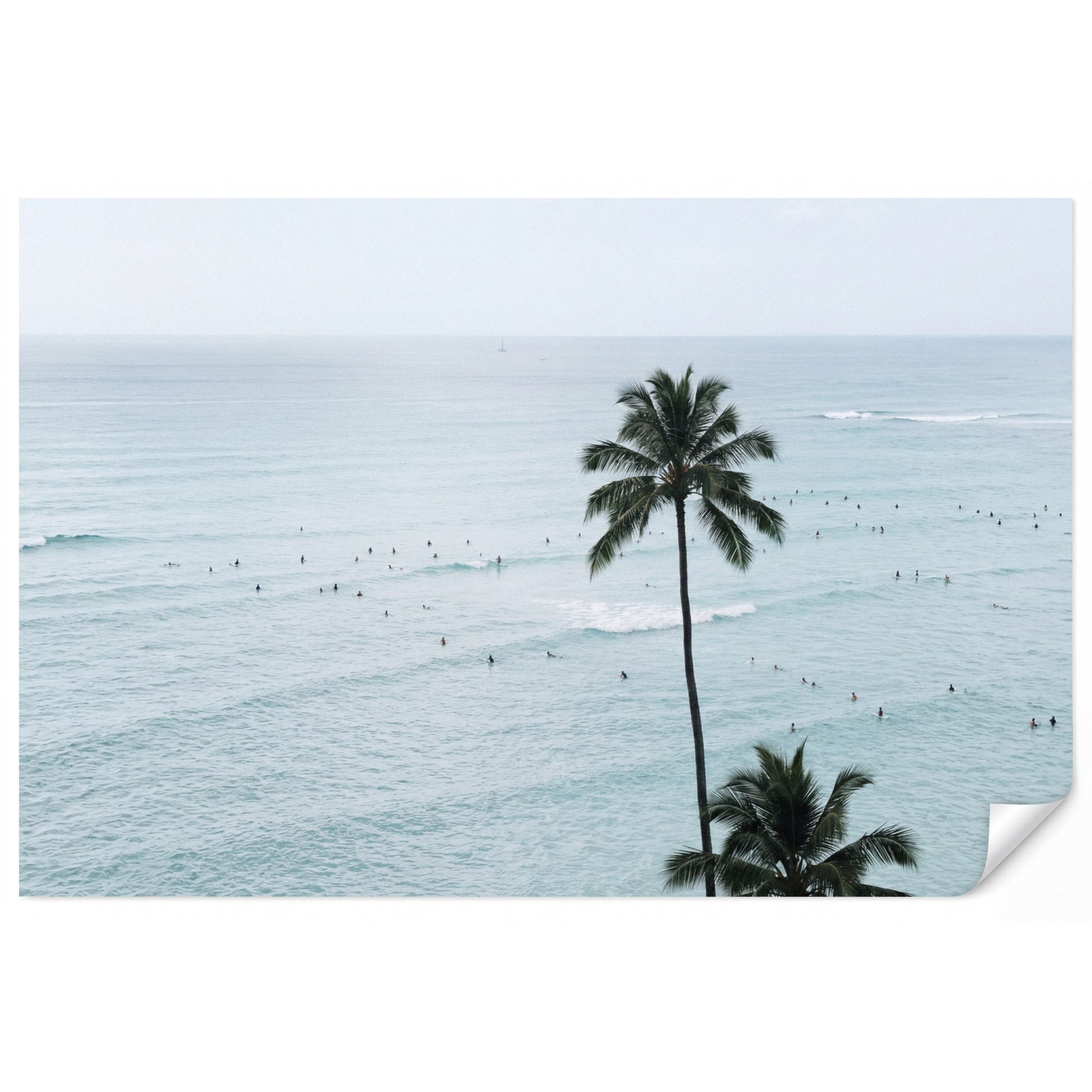OnlyWow Fototapete Meer - Palmen - Surfer, Matt, bedruckt, Wohnzimmer, Modern, Wanddekoration, Vliestapete 100x70cm