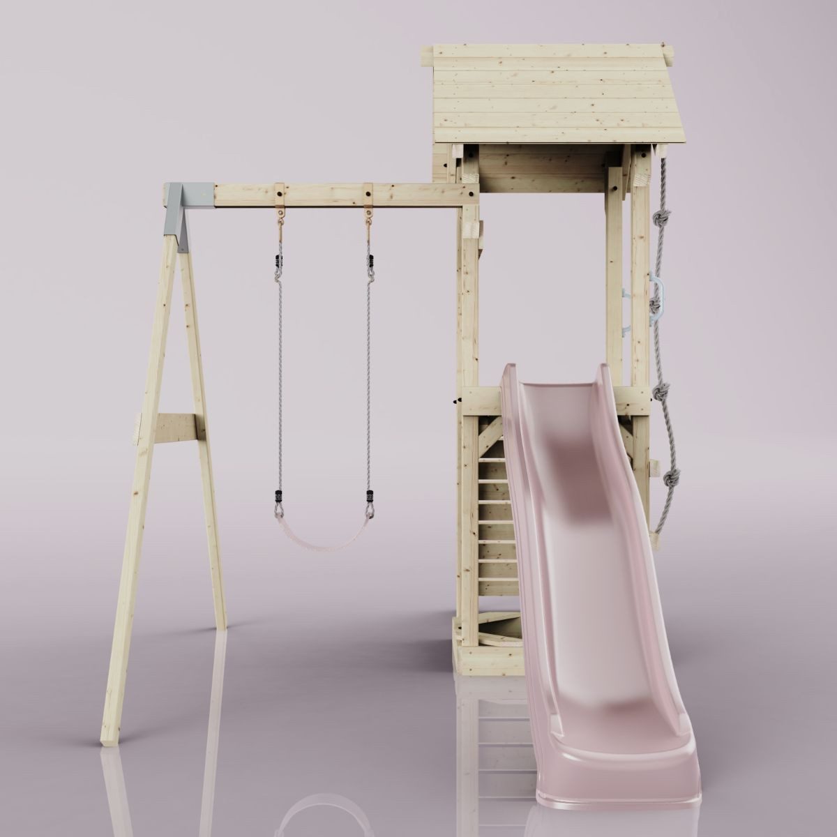 OutdoorToys Spielturm Göteborg, aus Holz in Altrosa mit Kinderschaukel & Rutsche