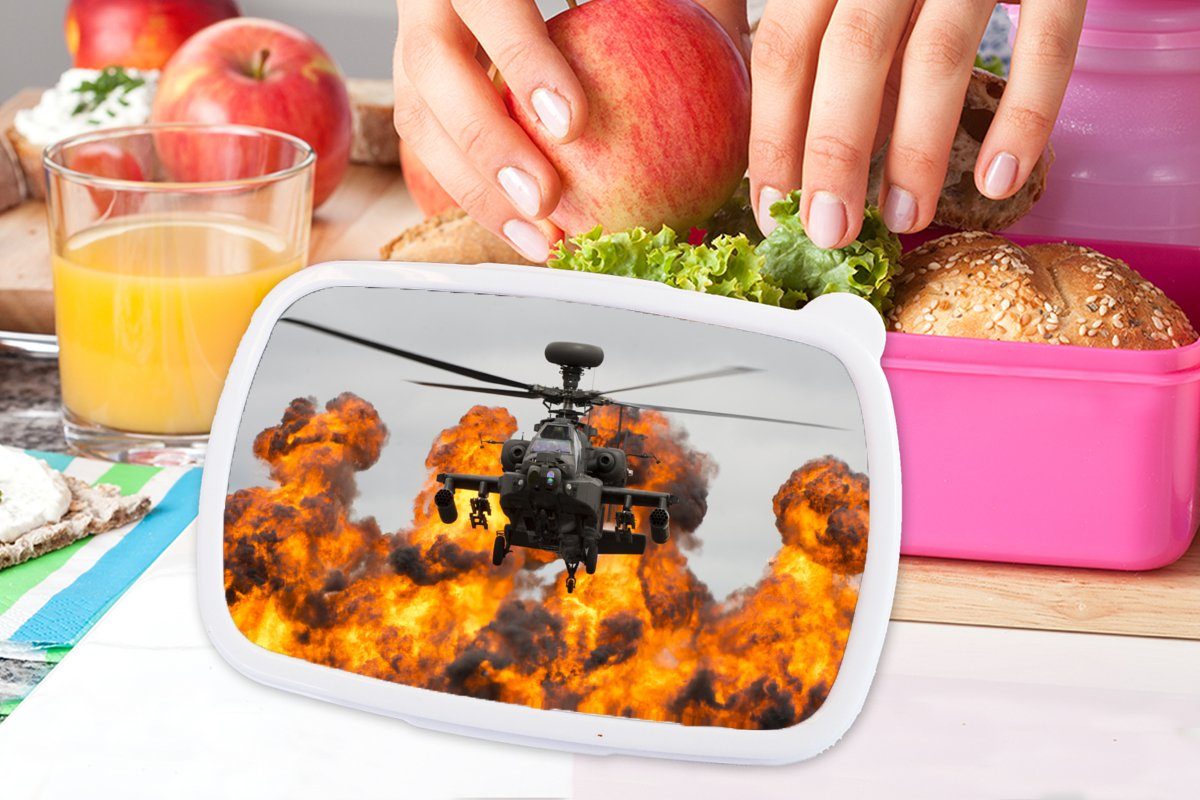 MuchoWow Lunchbox Amerika Kinder, Brotbox rosa - Kunststoff Mädchen, Hubschrauber Kunststoff, Erwachsene, (2-tlg), Feuer, - Brotdose Snackbox, für