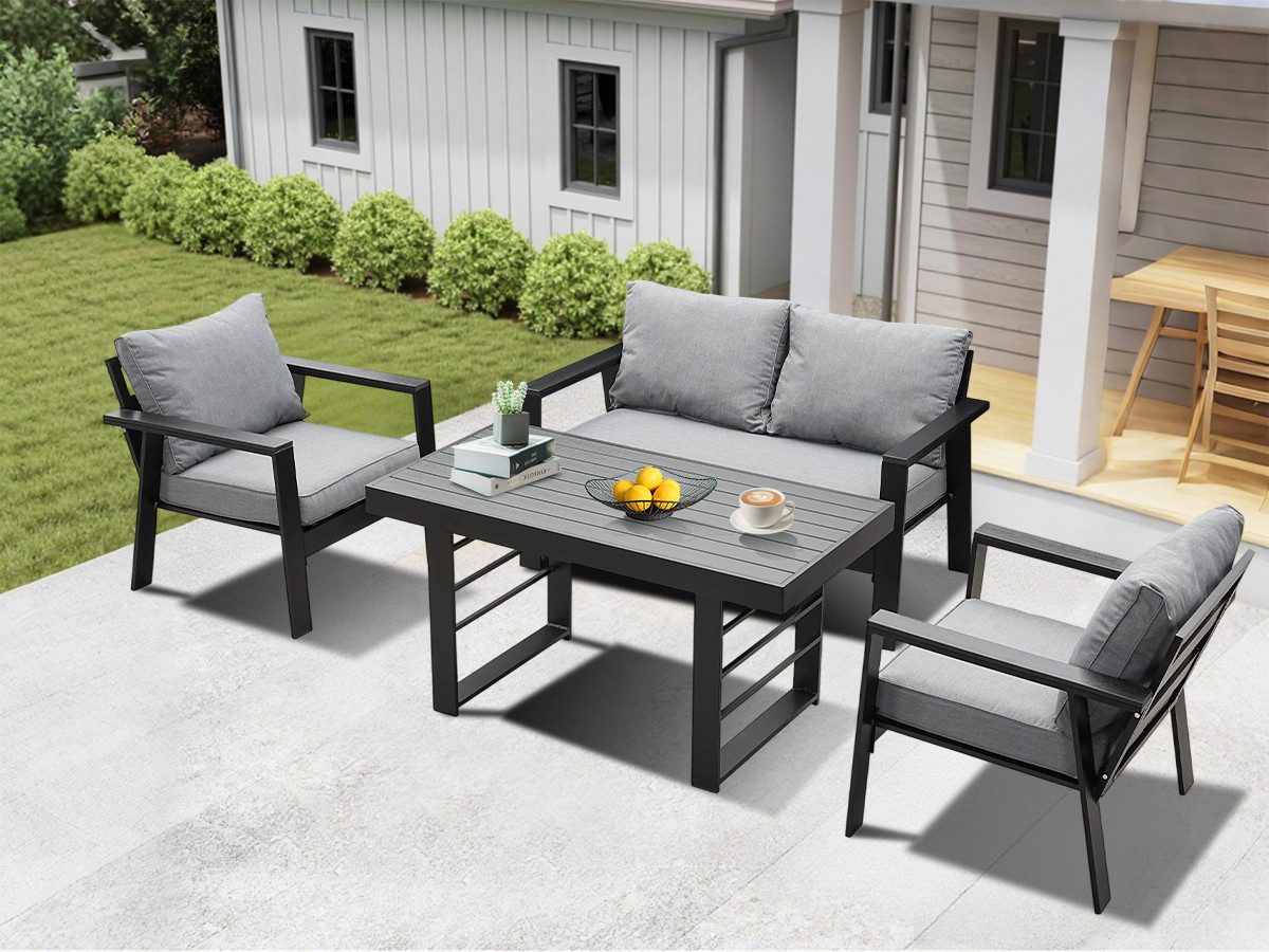 MeXo Gartenlounge-Set Aluminium Balkonmöbel Set mit Esstisch 4 Personen wet günstig online kaufen