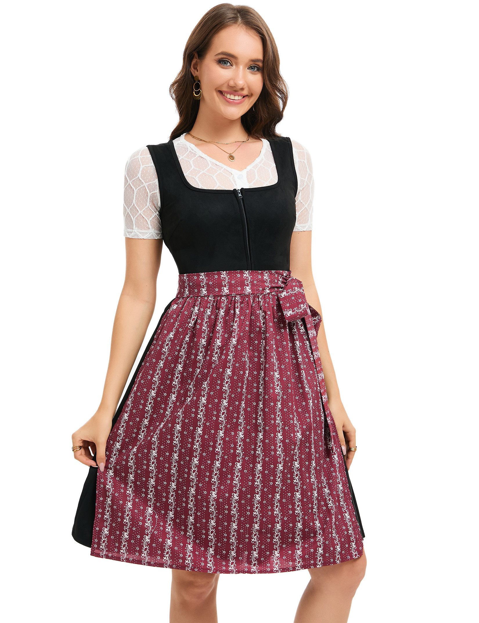 MODISFRAU Dirndl Damen 3tlg. Trachtenkleid für Oktoberfest mit Musterrock