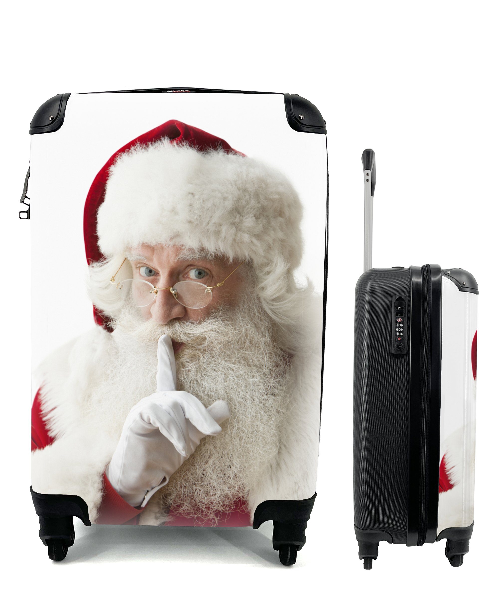 MuchoWow Handgepäckkoffer Der Weihnachtsmann mit dem Finger auf dem Mund, 4 Rollen, Reisetasche mit rollen, Handgepäck für Ferien, Trolley, Reisekoffer