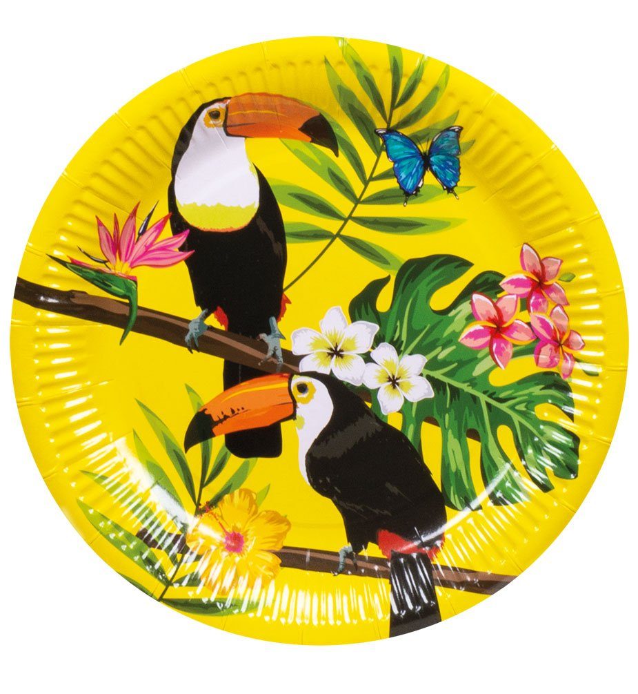 Karneval-Klamotten Hawaii Pappteller 25 Servietten Party Partygeschirr Einweggeschirr-Set Set Tukan Pappbecher Teile,