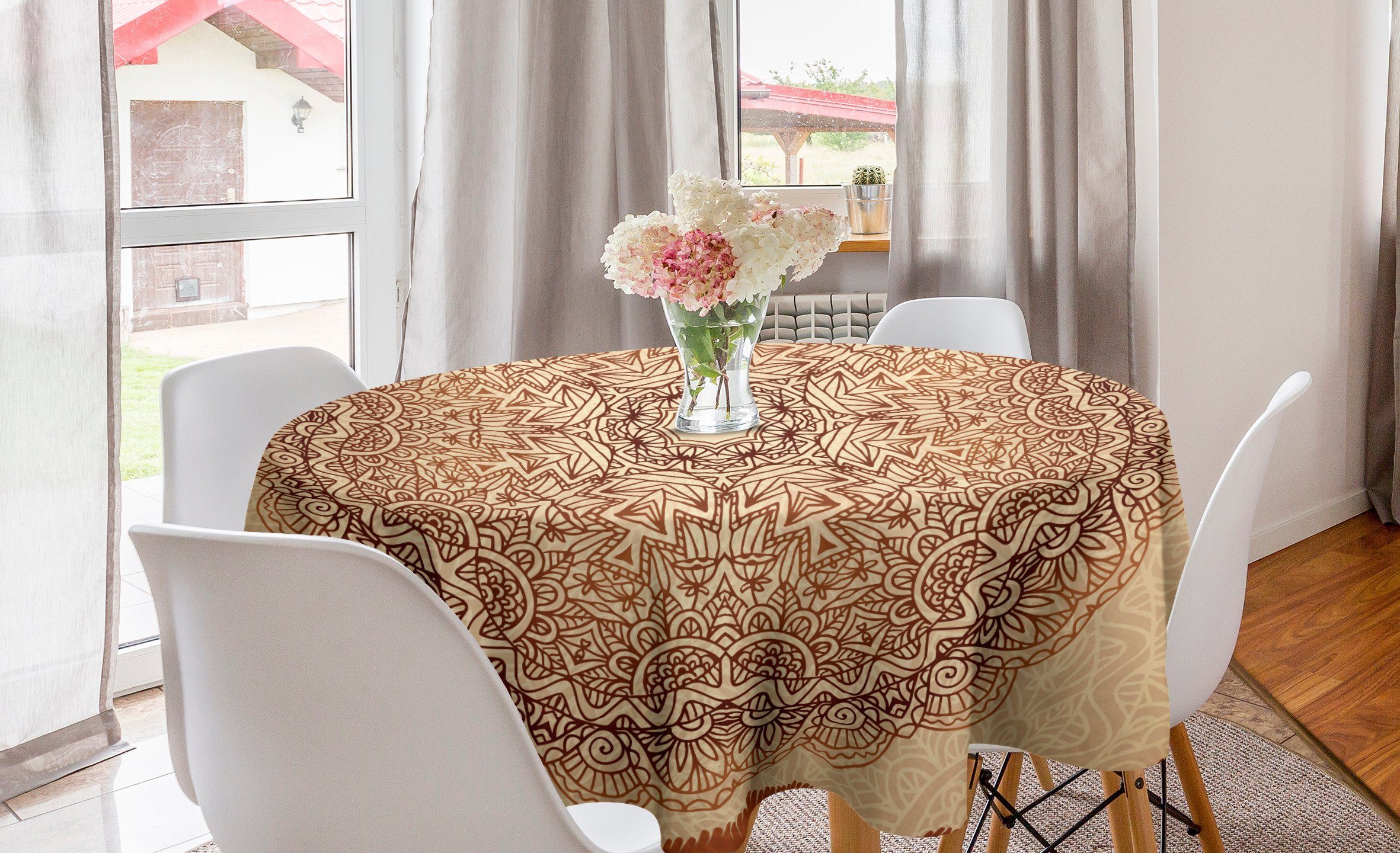 Brown Esszimmer Tischdecke Mandala Abakuhaus Abdeckung Küche Vintage für Kreis Tischdecke Ethnische Dekoration,