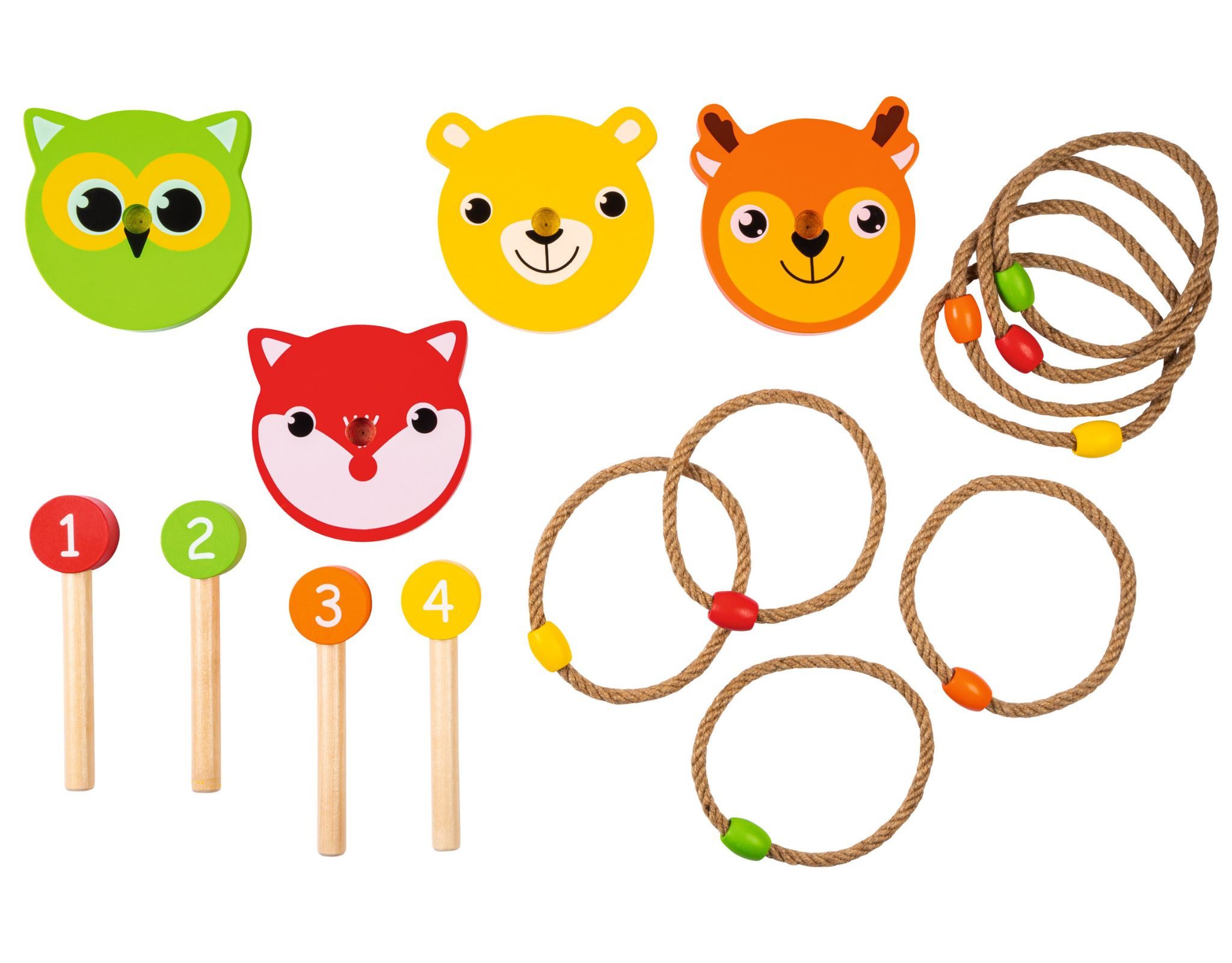 Playtive Spielzeug-Gartenset Kinder Gartenspielgerät Wurfspiel Echtholz Ringwurfspiel Outdoor, (Set, 12-tlg), Ringwurfspiel für den Garten, Echtholz, für die ganze Familie