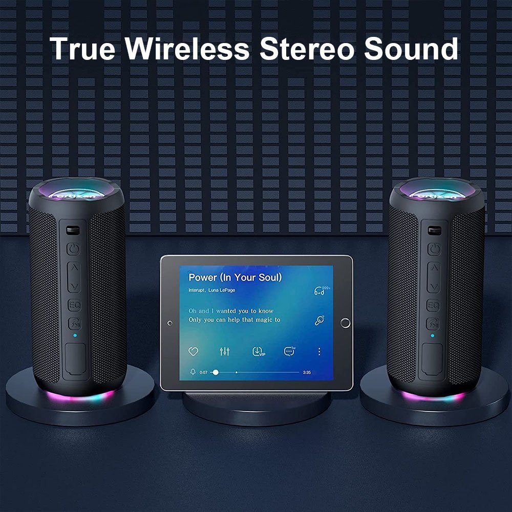 MOUTEN Bluetooth-Lautsprecher mit Licht, Bluetooth-Lautsprecher Dual-Bass-Treiber IPX7 wasserdicht