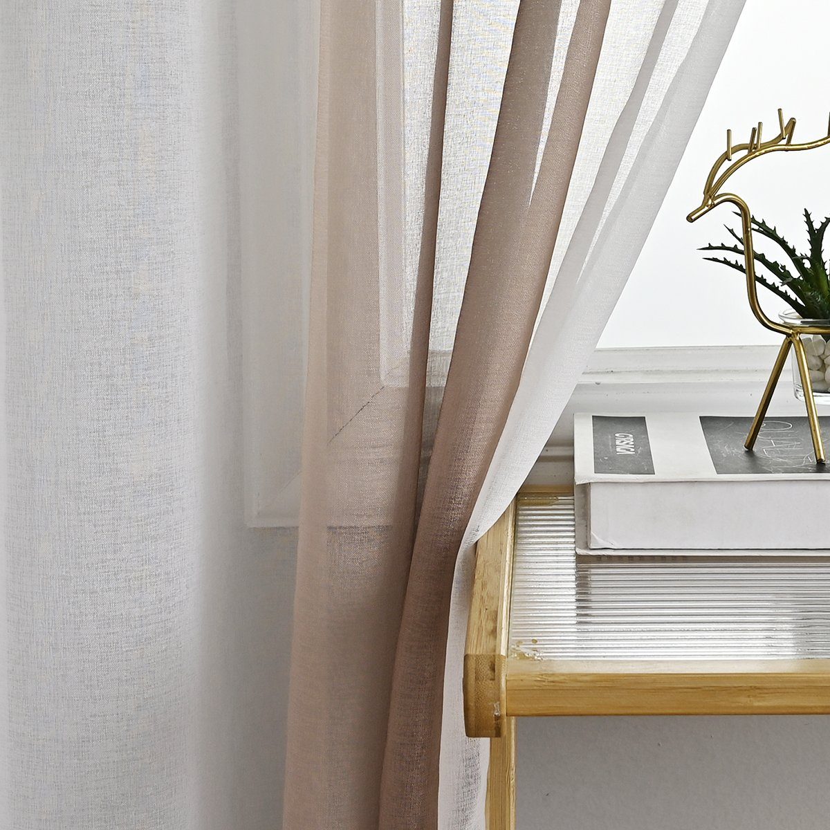 Fenstervorhang Durchsichtig, Braun HOMEIDEAS, Ösen Vorhang, (2 Farbverlauf St), transparent,