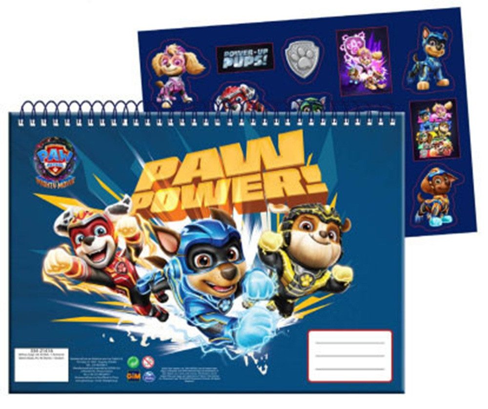 PAW PATROL Skizzenblock Paw Patrol Power Up A4 Spiral Skizzenblock mit Aufklebern, 40 Blätter