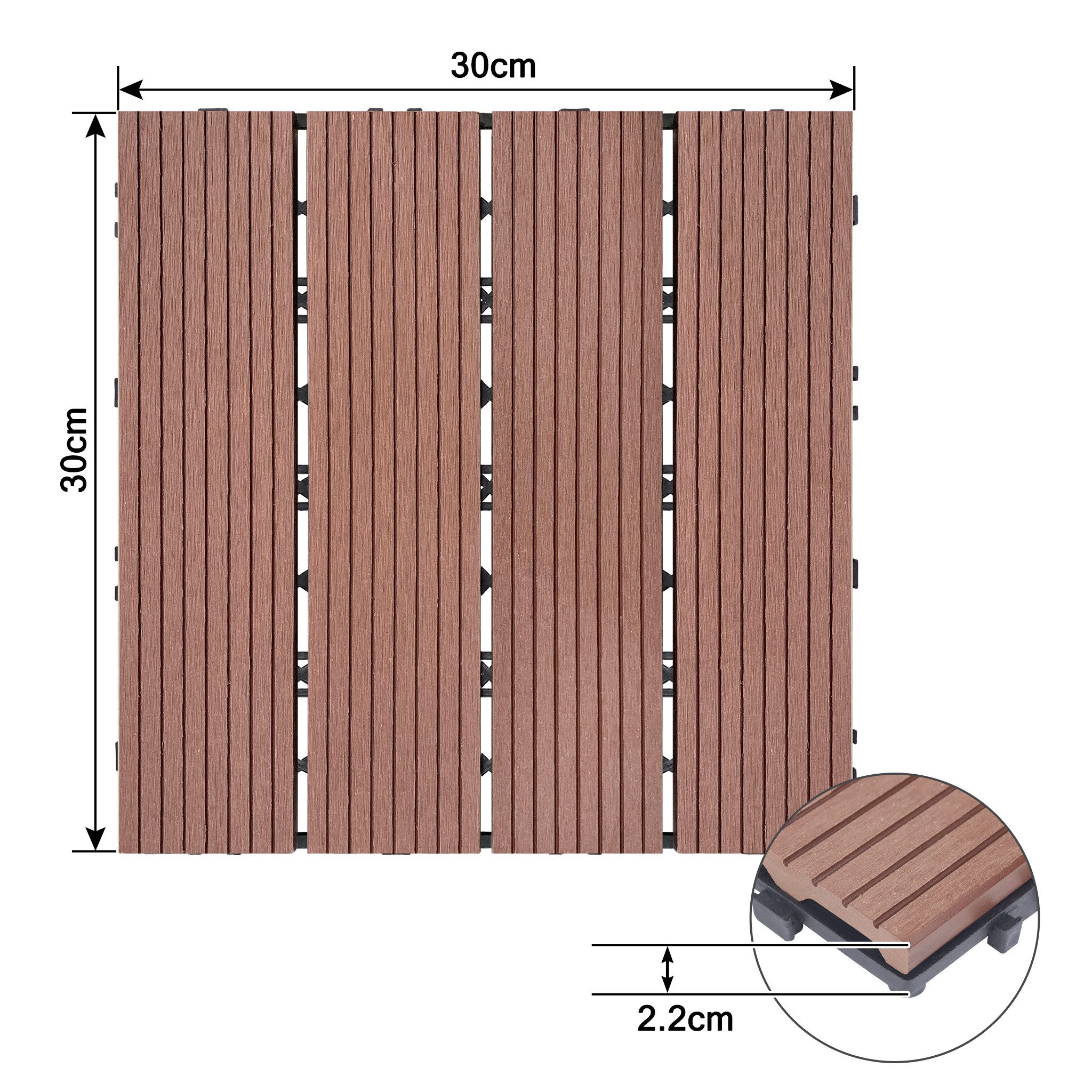 FIVMEN Terrassendielen WPC Fliesen Terrassenfliesen 30x30cm Bodenbelag mit klicksystem, braun, (11-St), für Terrasse und Balkon
