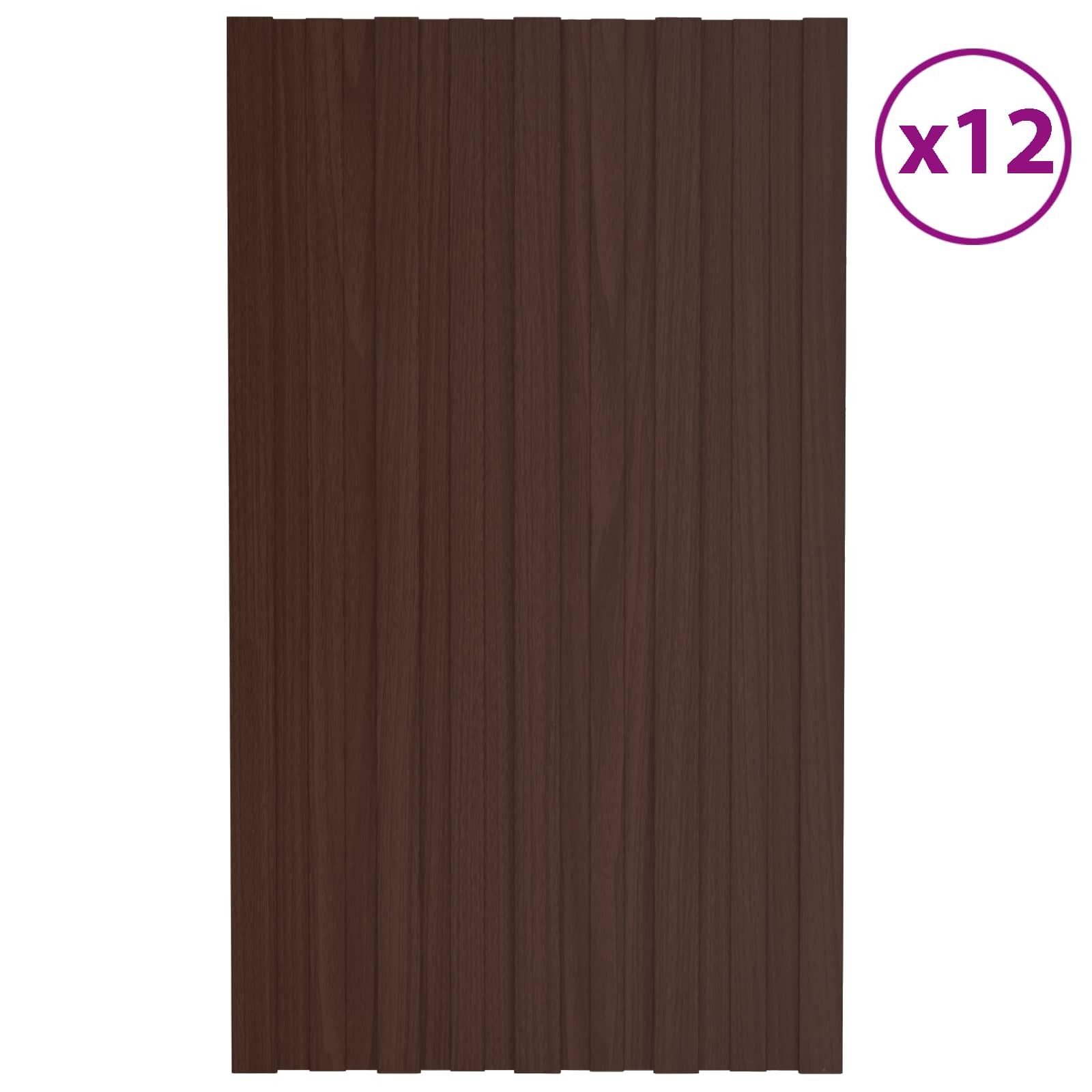 vidaXL Terrassendach Dachpaneel 12 stk. Braun 80 x 45 cm Verzinkter Stahl, (12-St)