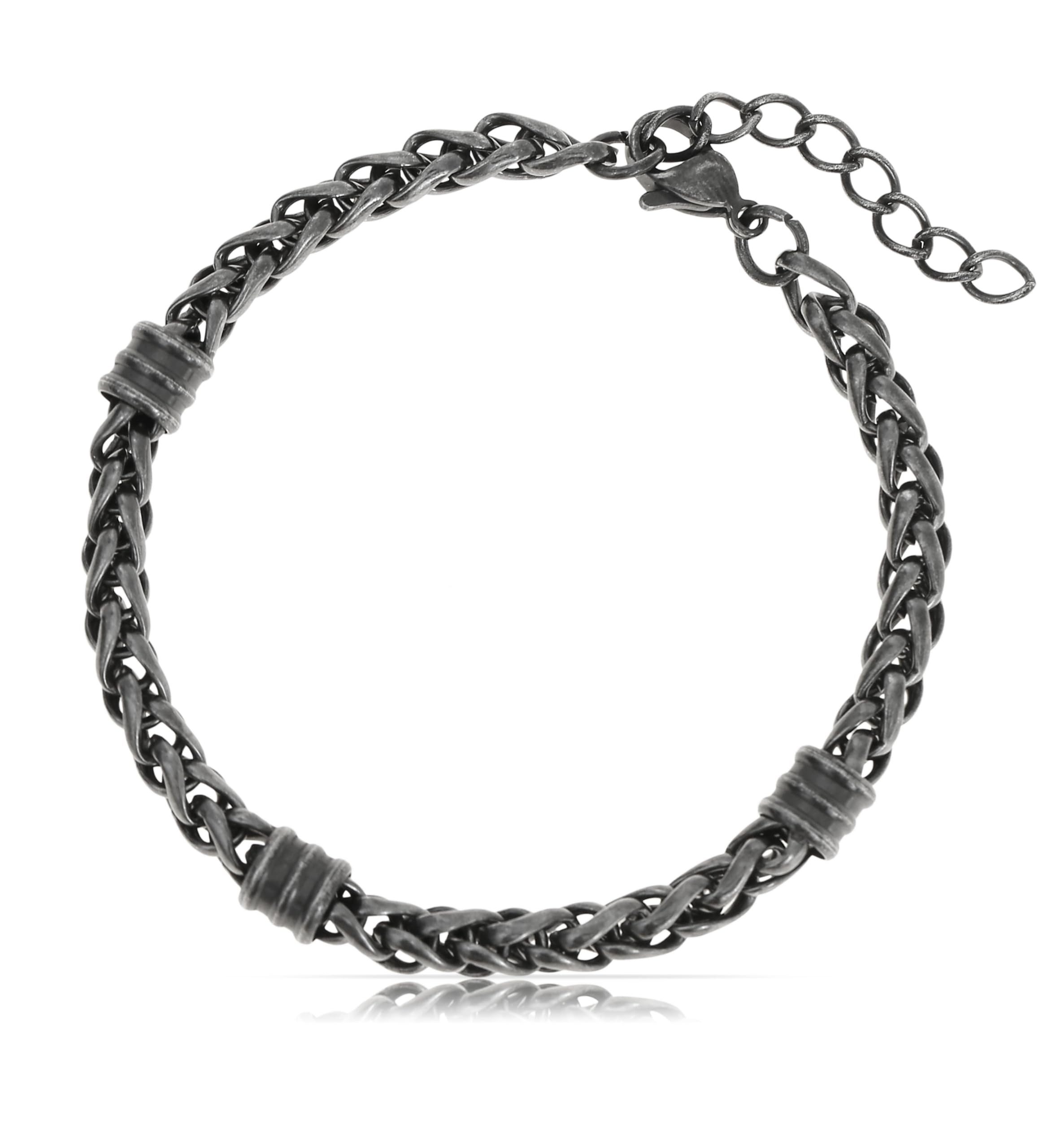 Edelstahlarmband Herren Schwarz mit verhakten Gliedern Metallic Look 17 + 4 cm Länge