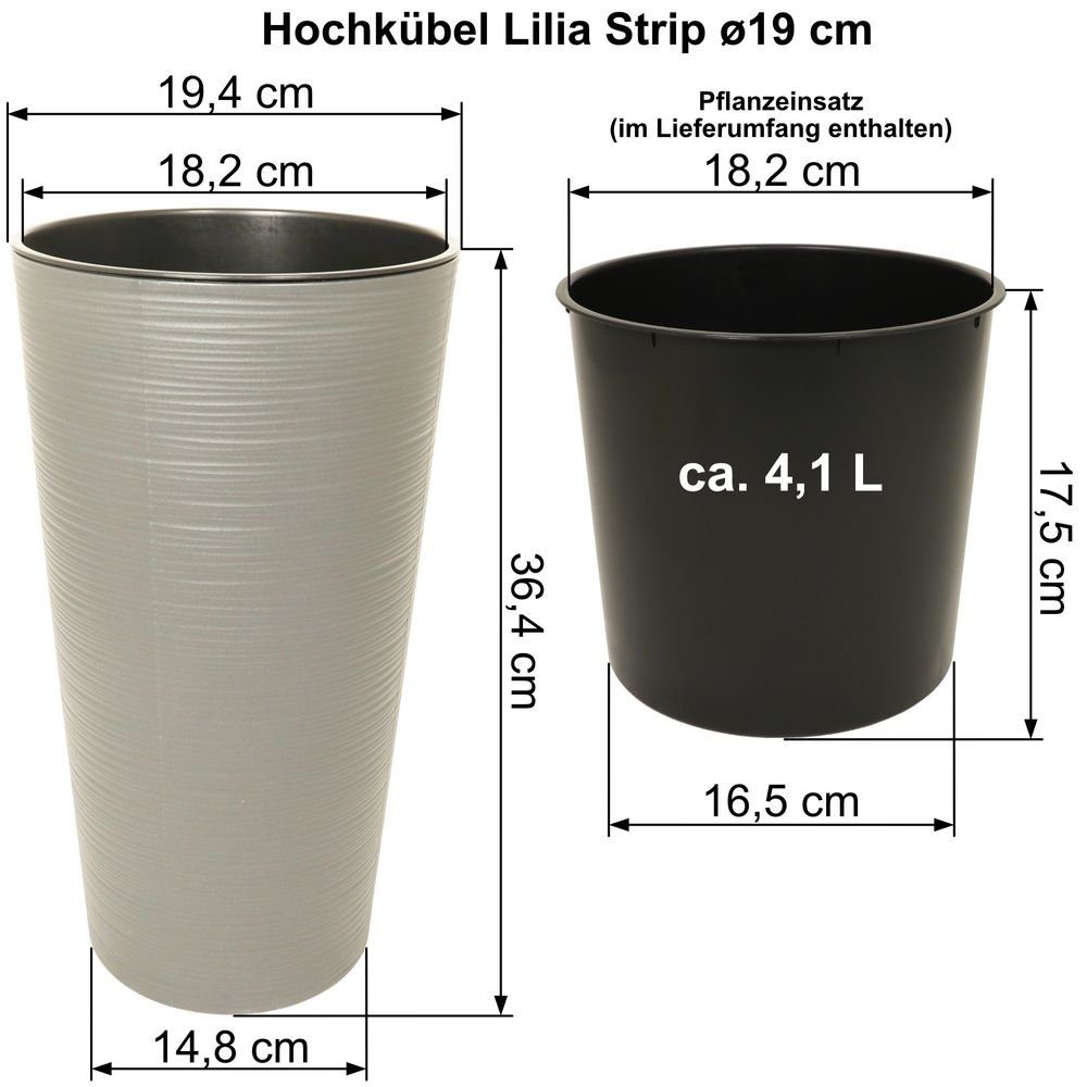 Hochkübel Kübel cm Lilia Strip - Übertopf - Heimwerkercenter H=36 Blumenkübel ø19 - - - weiss cm UV-beständiger Pflanzentopf wetterfestes - MePla - / Pflanzgefäß