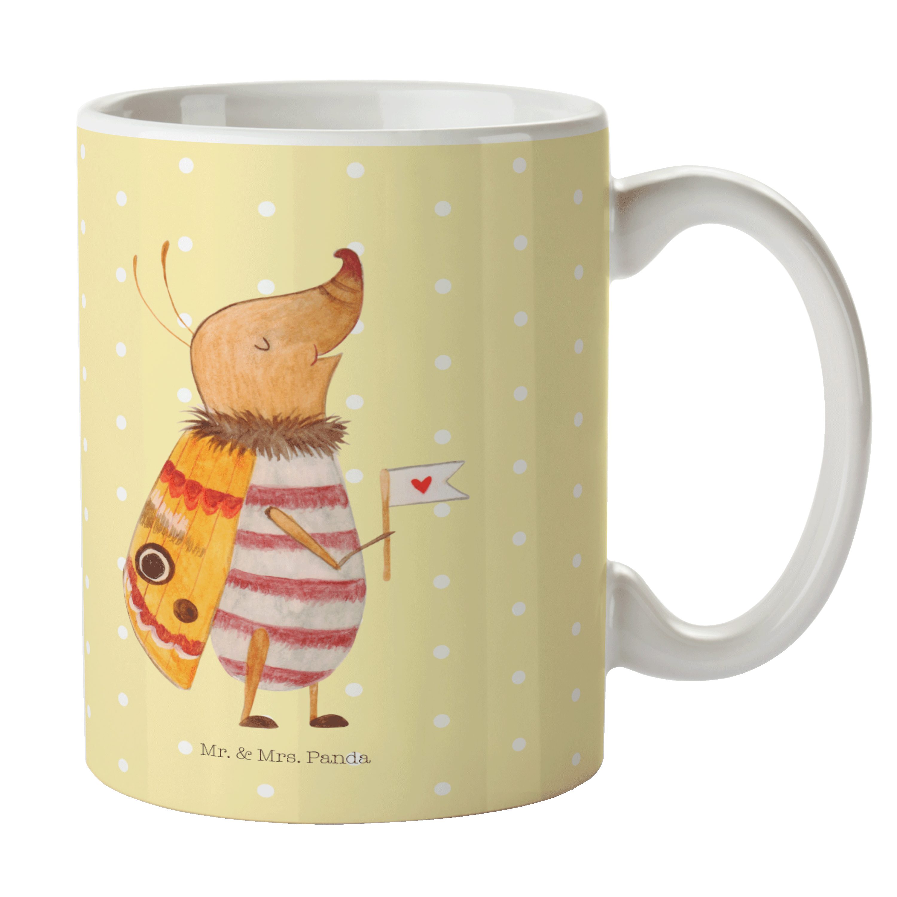 Mr. & Mrs. Panda Tasse Nachtfalter mit Fähnchen - Gelb Pastell - Geschenk, Tasse Sprüche, Wa, Keramik