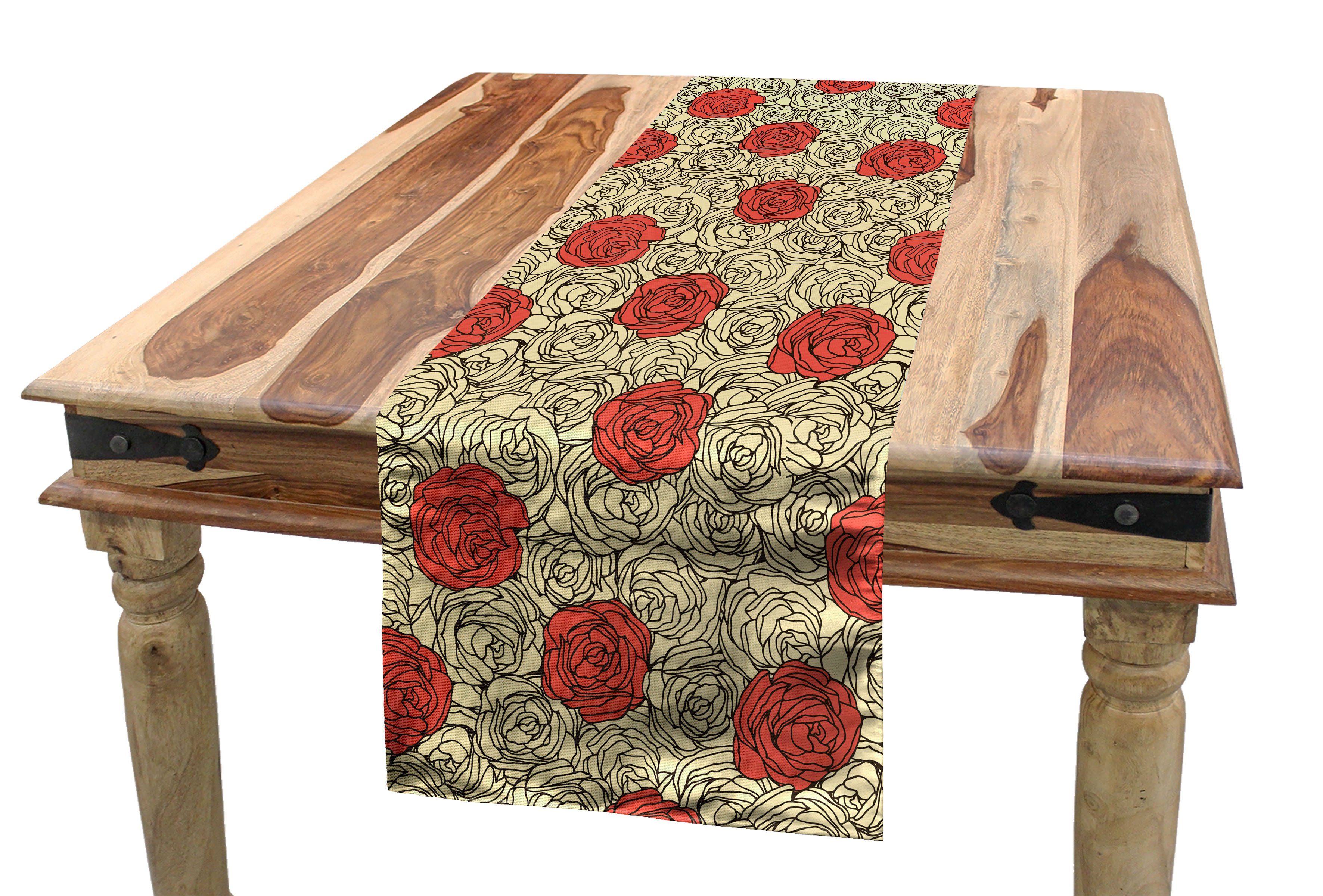 Kunst Tischläufer, Blumenbeet Romantische Dekorativer Rose Esszimmer Tischläufer Rechteckiger Küche Abakuhaus