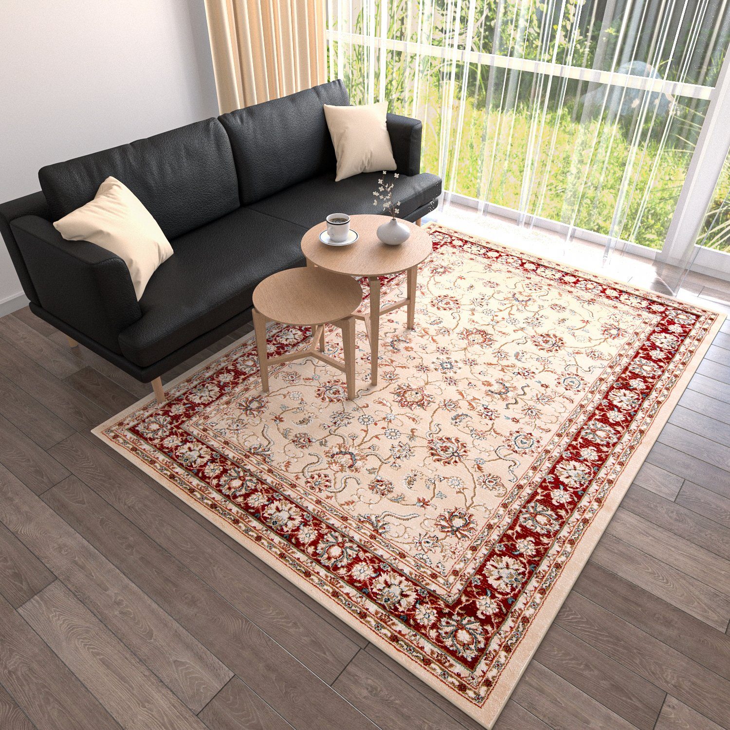 Orientteppich Oriente Teppich - Traditioneller Teppich Orient Rot Beige, Mazovia, 100 x 150 cm, Geeignet für Fußbodenheizung, Pflegeleicht, Wohnzimmerteppich