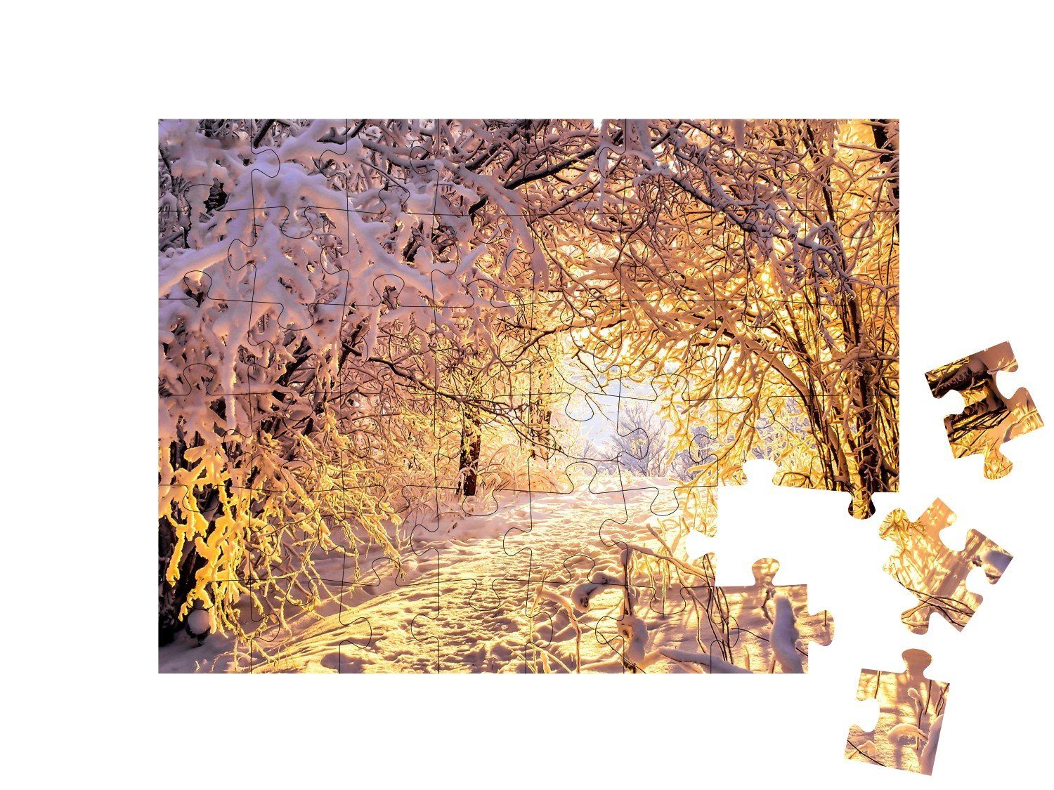 puzzleYOU-Kollektionen puzzleYOU Puzzleteile, Himmel Winter, Puzzle 48 im Sonnenuntergang, & Bäume Jahreszeiten Schneebedeckte