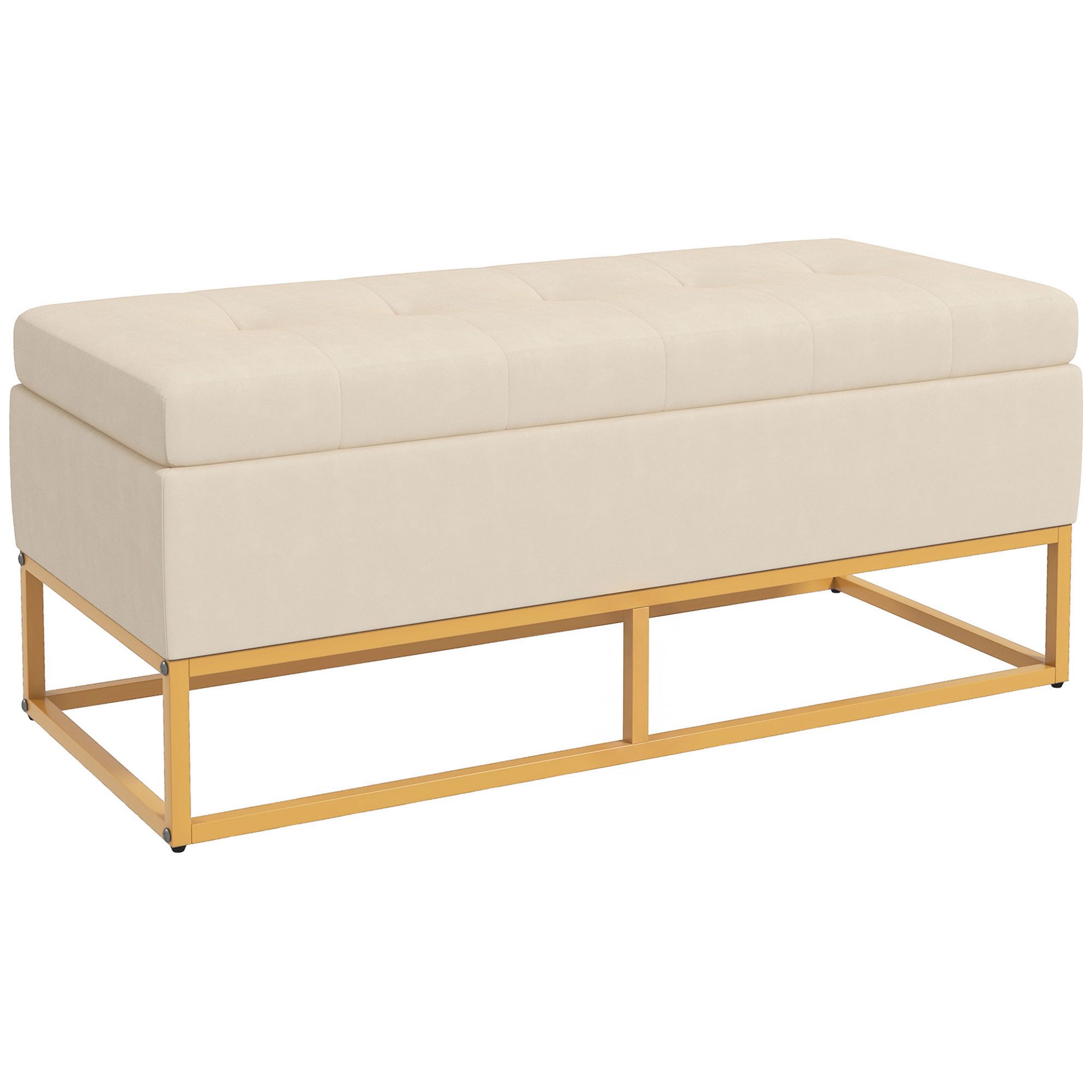 HOMCOM Sitzbank Bettbank, Truhenbank mit Stahlbeine, Samtoptik, für Wohnzimmer (Aufbewahrungsbank, 1-St., Lagerbank), Beige, 110 x 44 x 49 cm. Reduzierter Preis € 88,99. Unverbindliche Preisempfehlung € 221,90