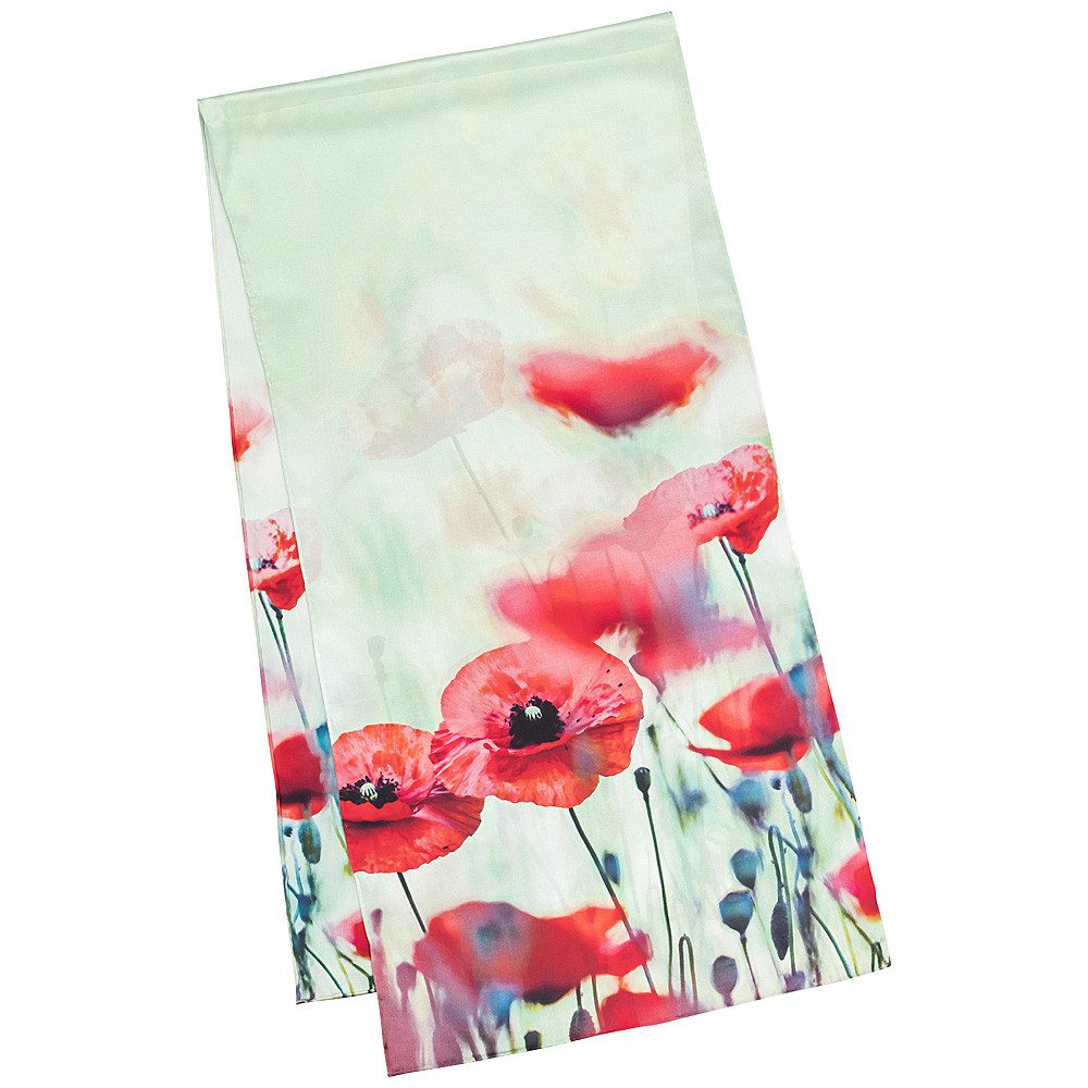 von Lilienfeld Seidenschal Schal 100 % Seide Mohnblumen Blüten Floral Maße 172 x 42 cm, reine Seide