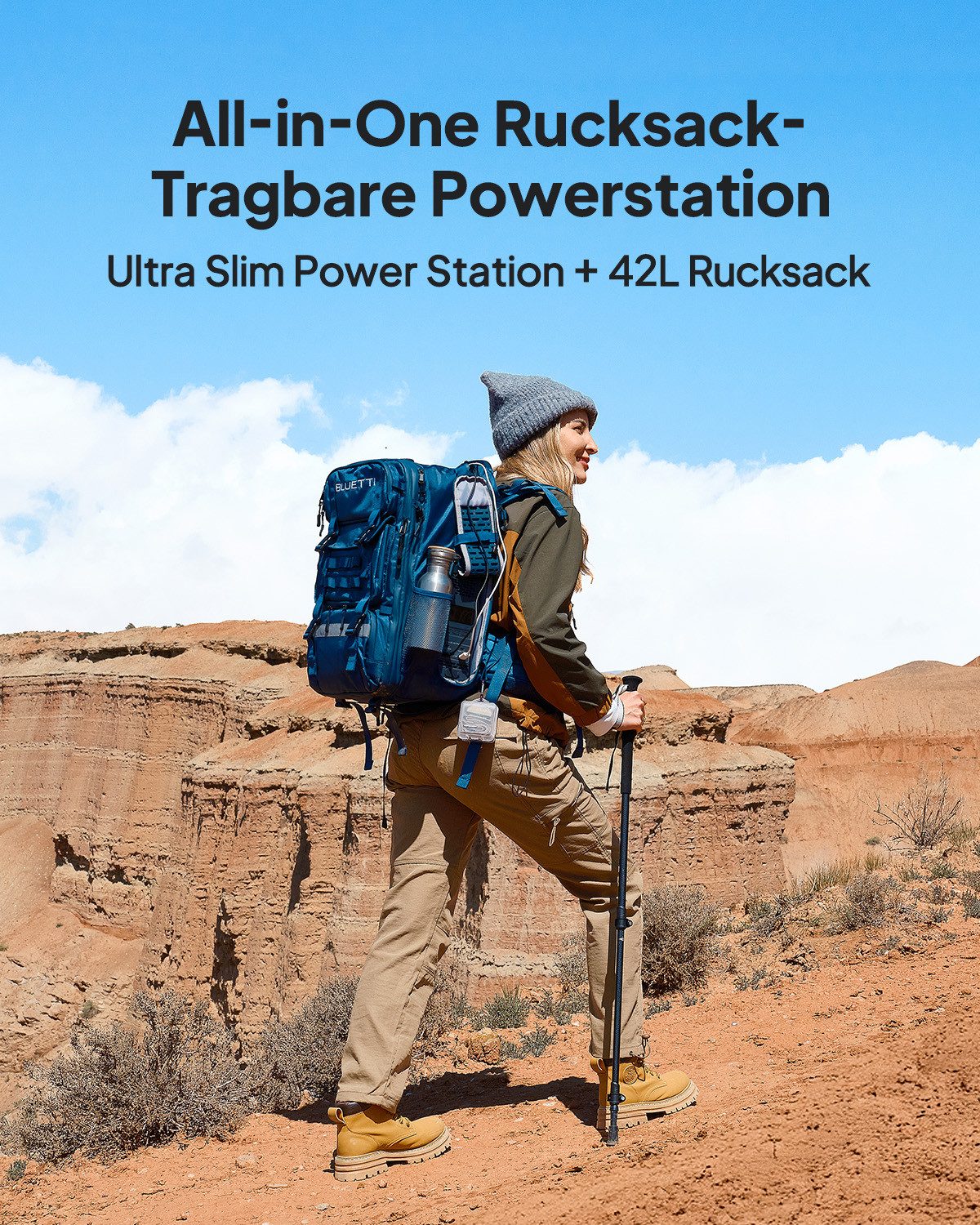 BLUETTI Stromerzeuger Handsfree 1 Tragbarer Rucksack Power 300 W/268,8 Wh, 0,3 in kW, (LiFePO4 Akku mit einem 42L Rucksack), All-in-One Solarstromsystem für Wanderungen, Fotografie und Reisen