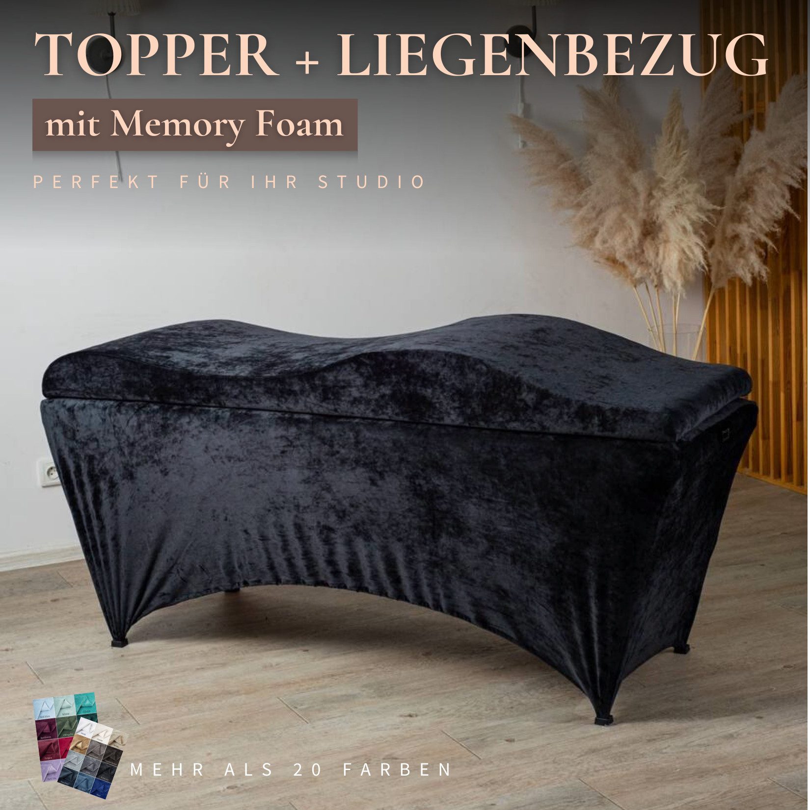 STM Company Massageliege Wave Matratze (Curved topper) mit Memory Foam, Liegenbezug, Set (180x60 / 190x70 cm, für Wimpernverlängerungen, PMU), für Kosmetikliege, Behandlungsliege, Wimpermstudio