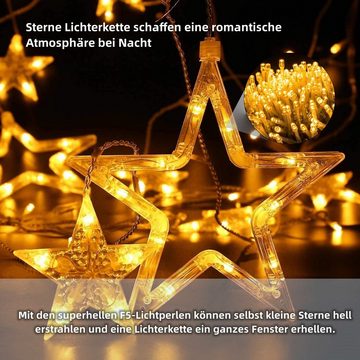 Elegear Lichterkette Sterne Lichtervorhang mit 8Modi, LED Sterne Weihnachtsdeko, 12-flammig, 138 LEDs 2,3M mit Haken