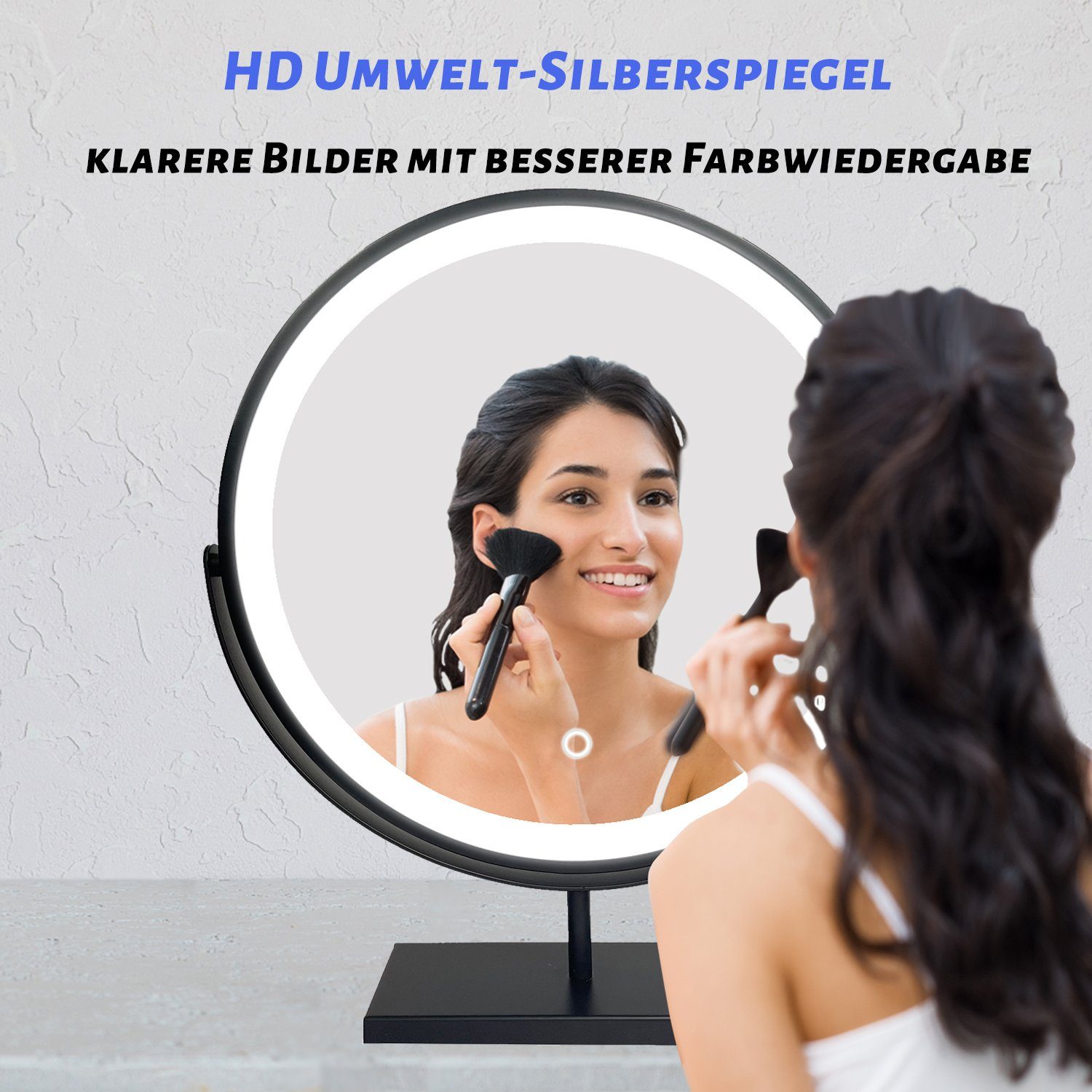 duschspa Kosmetikspiegel Schminkspiegel LED Kosmetikspiegel mit Beleuchtung Tischspiegel, mit Touch, 3 Lichtfarben Dimmbar, Memory-Helligkeit, 360° Drehbar