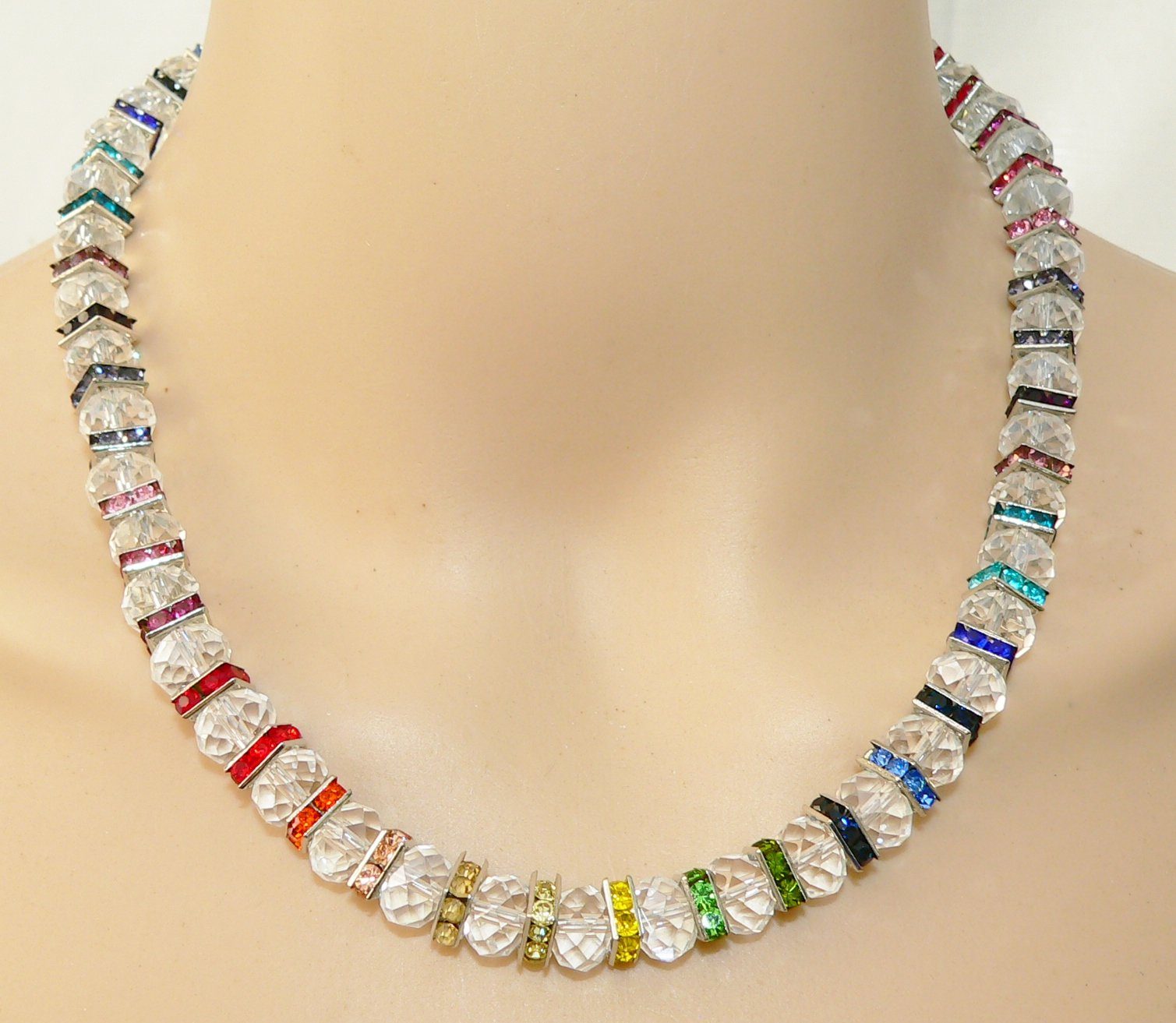 traumschmuck Collier 508s Collier Kristallglas Rondelle Strass Quadrate mehrfarbig (incl. Schmuckbox), handgefertigt, Made in Germany