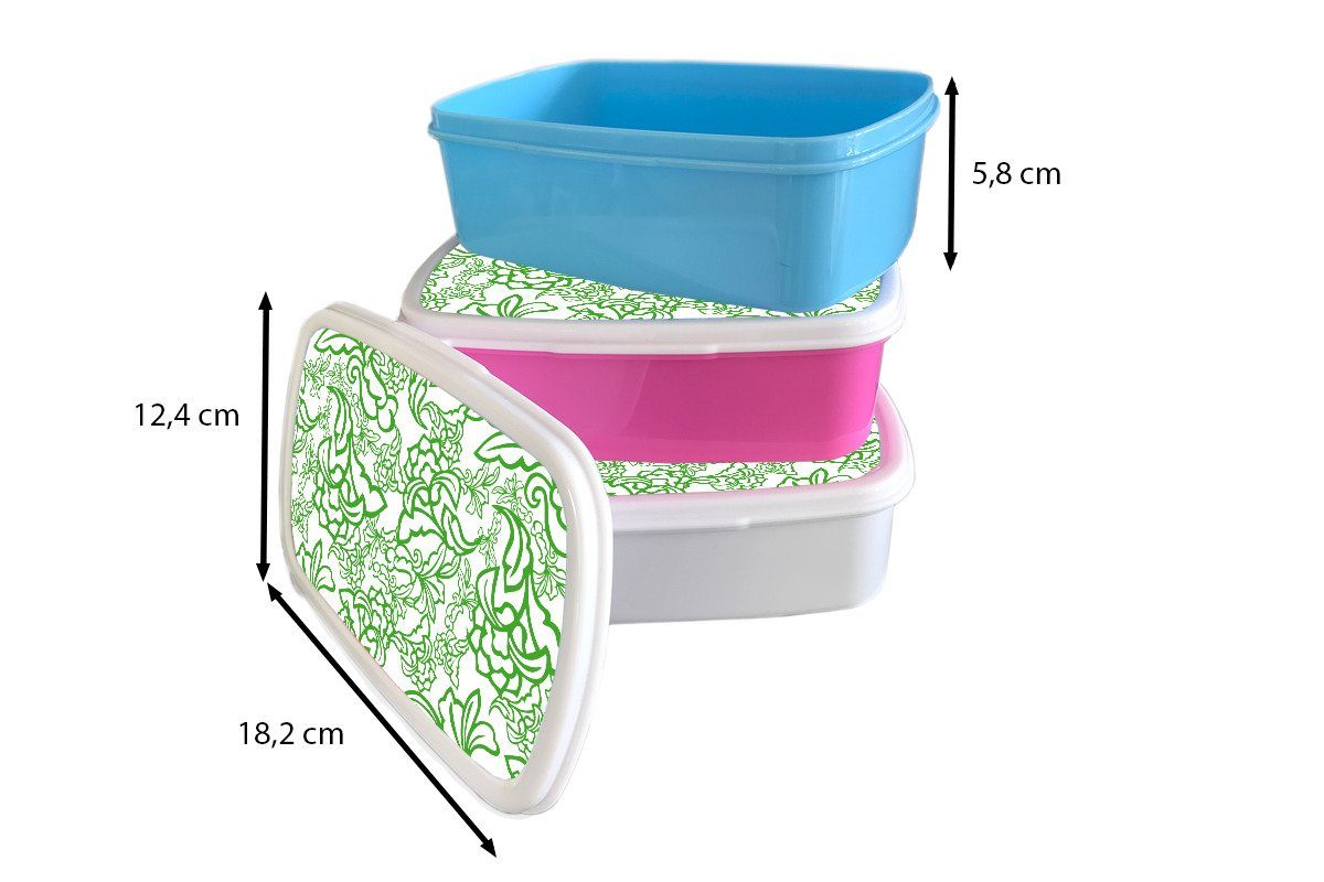 Lunchbox Brotbox - Kunststoff für Orientalismus Pflanzen - Mädchen, Kinder, Erwachsene, rosa Snackbox, Kunststoff, Muster, Brotdose (2-tlg), MuchoWow