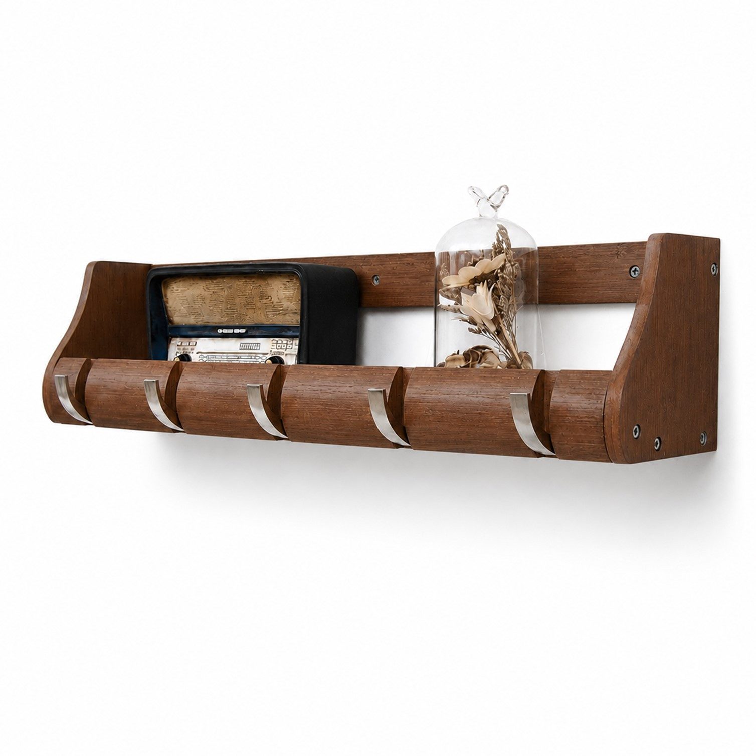 HOOZ Wandgarderobe Garderobenleiste 63cm Massiv Bambus Espresso FSC Zertifikat 5 Haken (Einzelartikel, 1 St., 1-teiliges Garderoben-Set inklusive Montagematerial), FSC-zertifizierter Bambus, Ablagefläche, platzsparende Wandmontage