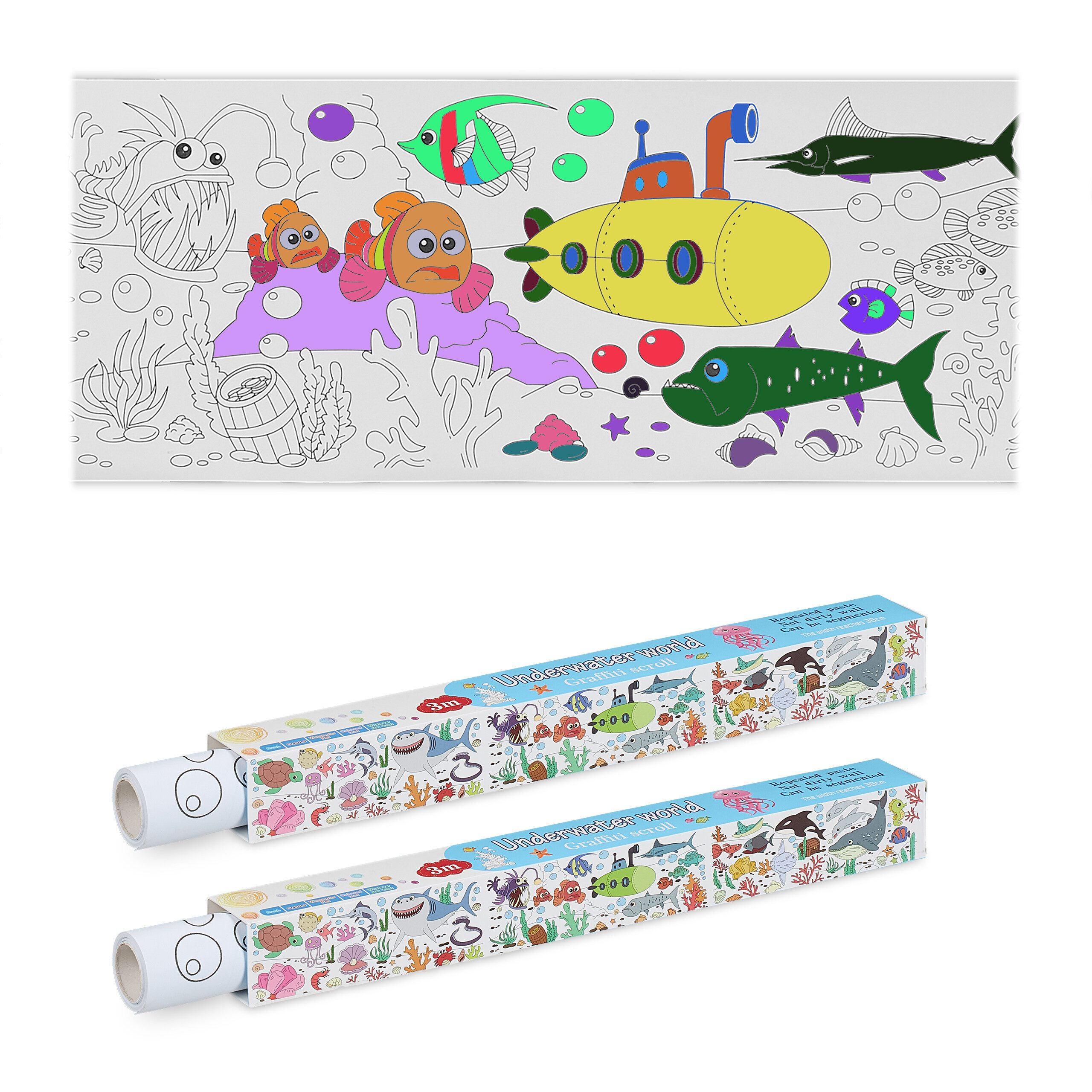 relaxdays Malvorlage Ausmaltischdecken für Kinder 2er Set 3 m (2er Set, 2-St), Sea Life
