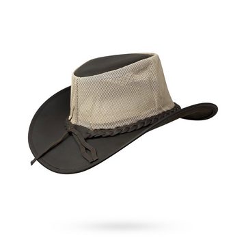 Albsales Outdoorhut Lederhut mit luftigem Netzeinsatz Anglerhut Reiten Hut Sonnenschutz