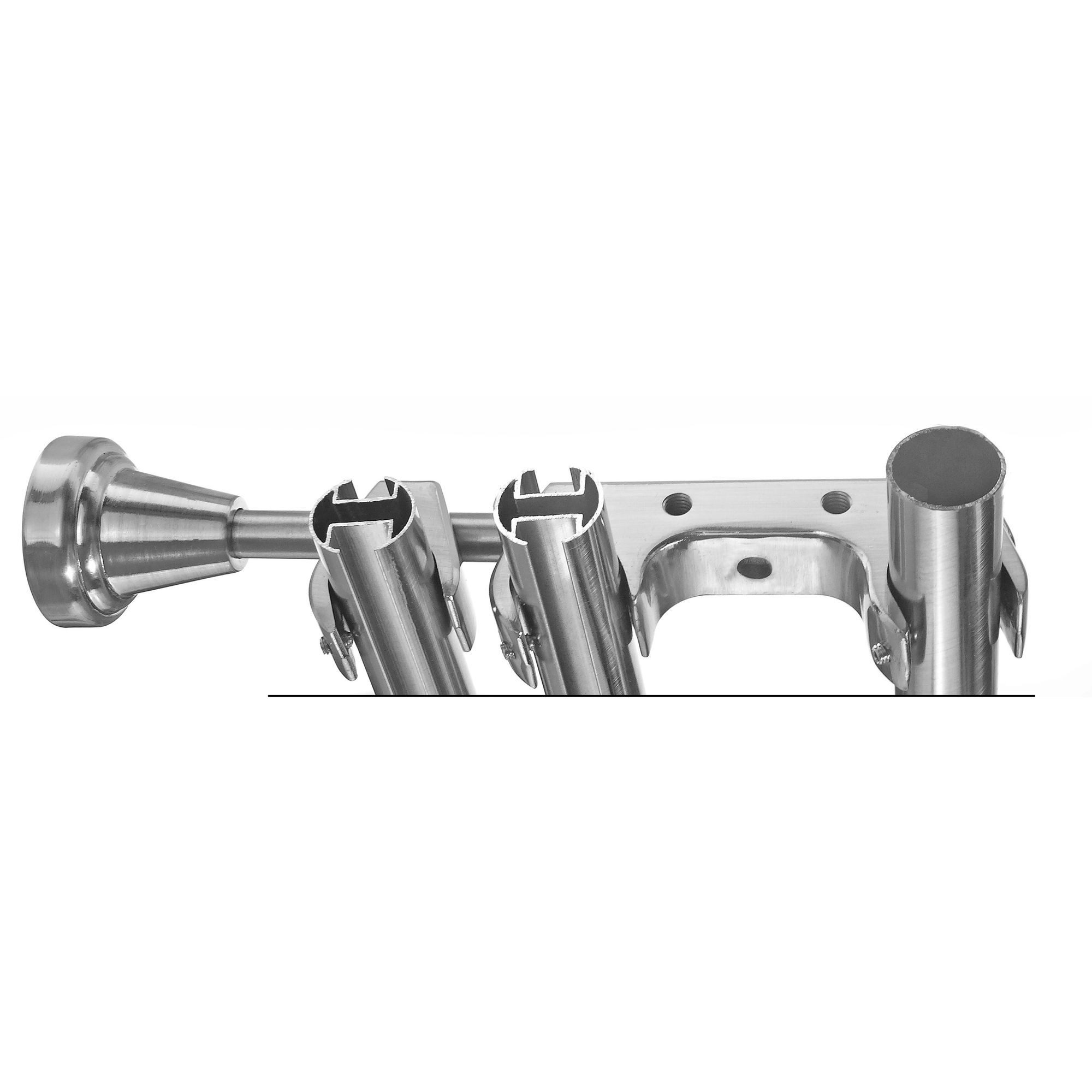 BASIT Gardinenstange Rohr und Innenlauf Edelstahloptik 20mm mit Wandträgern 240 cm E80, Ø 20 mm, 3-läufig, verschraubt, Metall, H60RII 240 cm E80 Zylinder mit Kristall