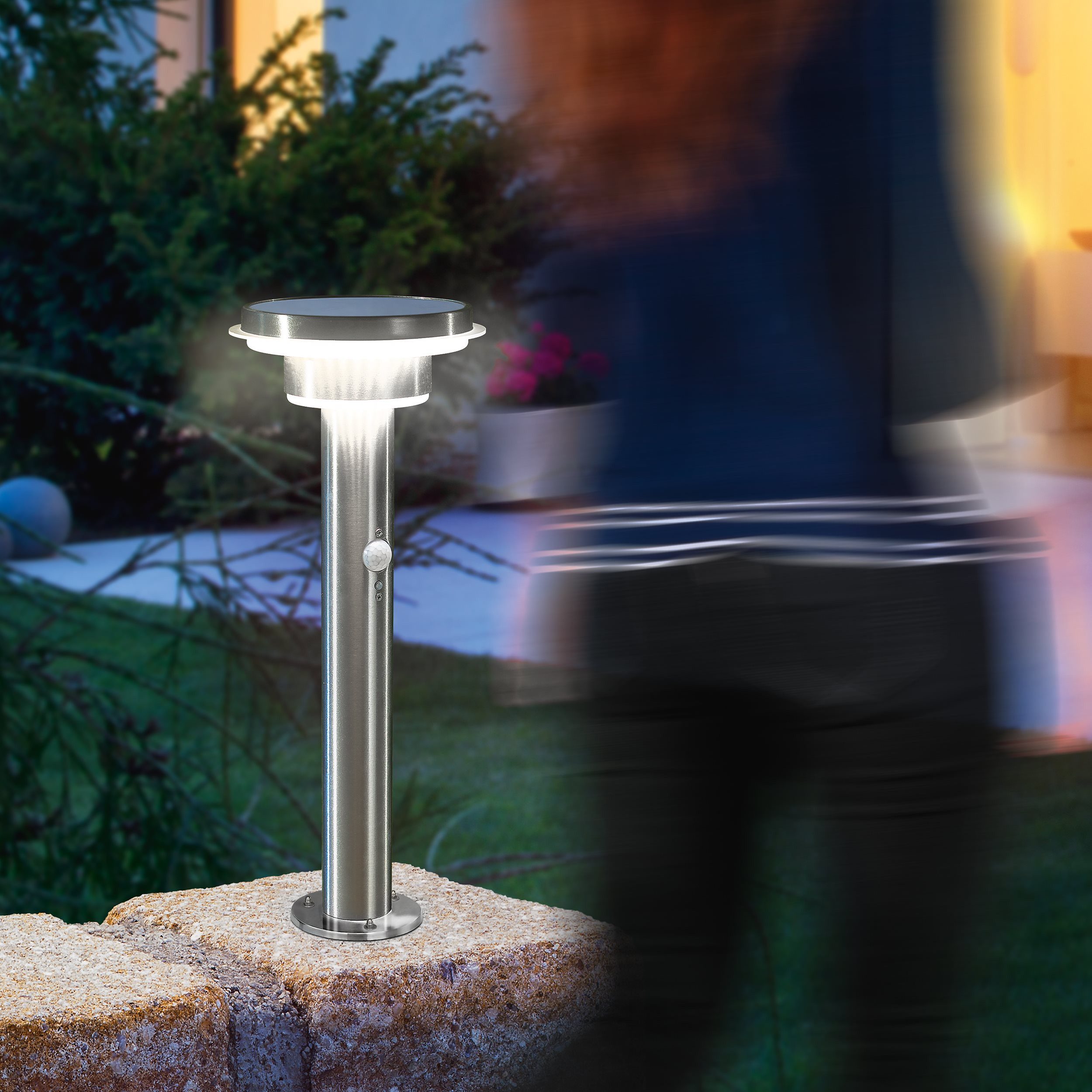 esotec LED Solarleuchte PIR Edelstahl Standleuchte Tini H=45cm 4000K 40 LEDs outdoor 102596