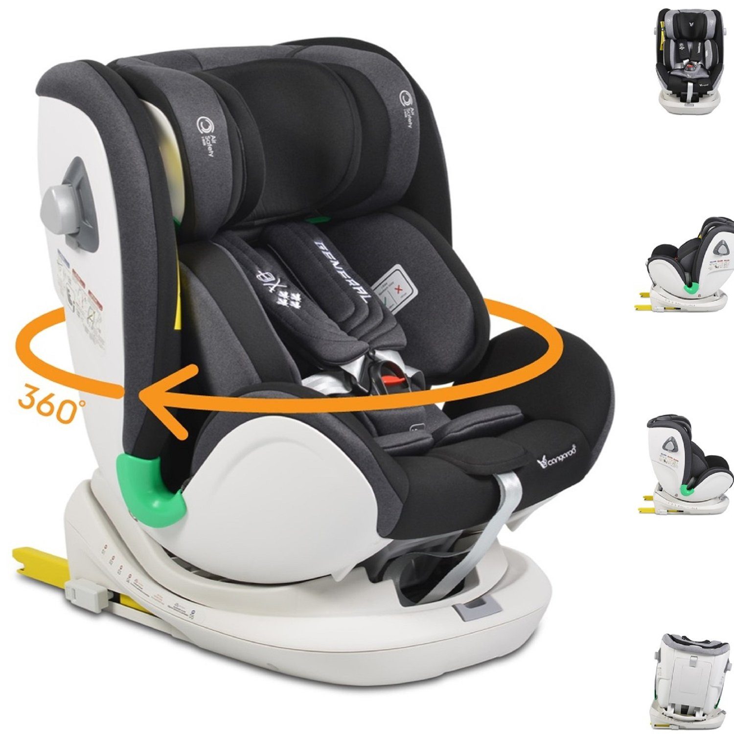 Cangaroo Autokindersitz Kindersitz General Gruppe 0+/1/2/3, bis: 36 kg, (0-36 kg) Isofix drehbar verstellbar schwarz | Autokindersitze