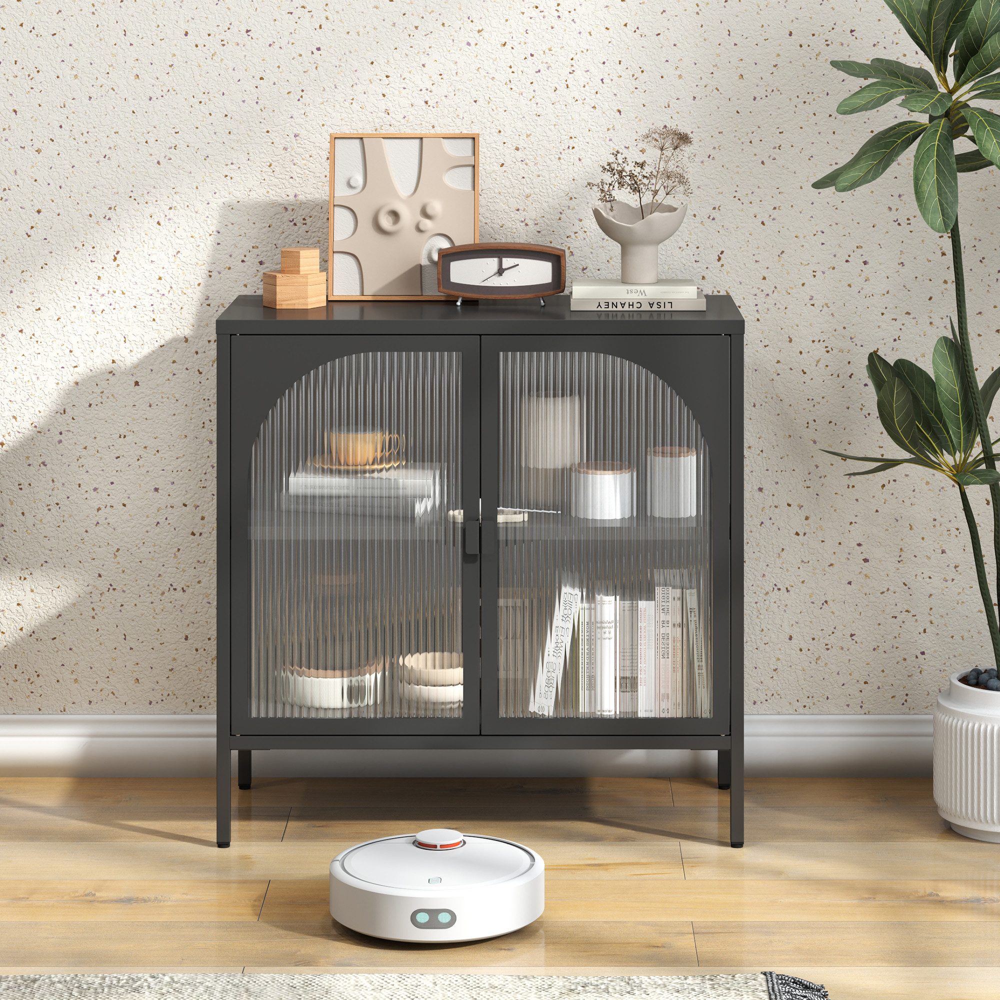 bizoemade Sideboard Buffetschrank, Küchenschrank, Standschrank Metallschrank mit 2 Türen, mit 2 Einlegeböden, 80×80×35cm