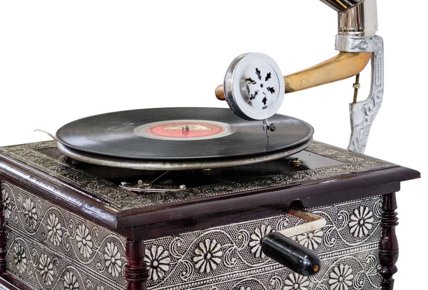 Trichter Antik-Stil Gramophone Dekoobjekt Grammofon Grammophon Messing Dekoration Aubaho