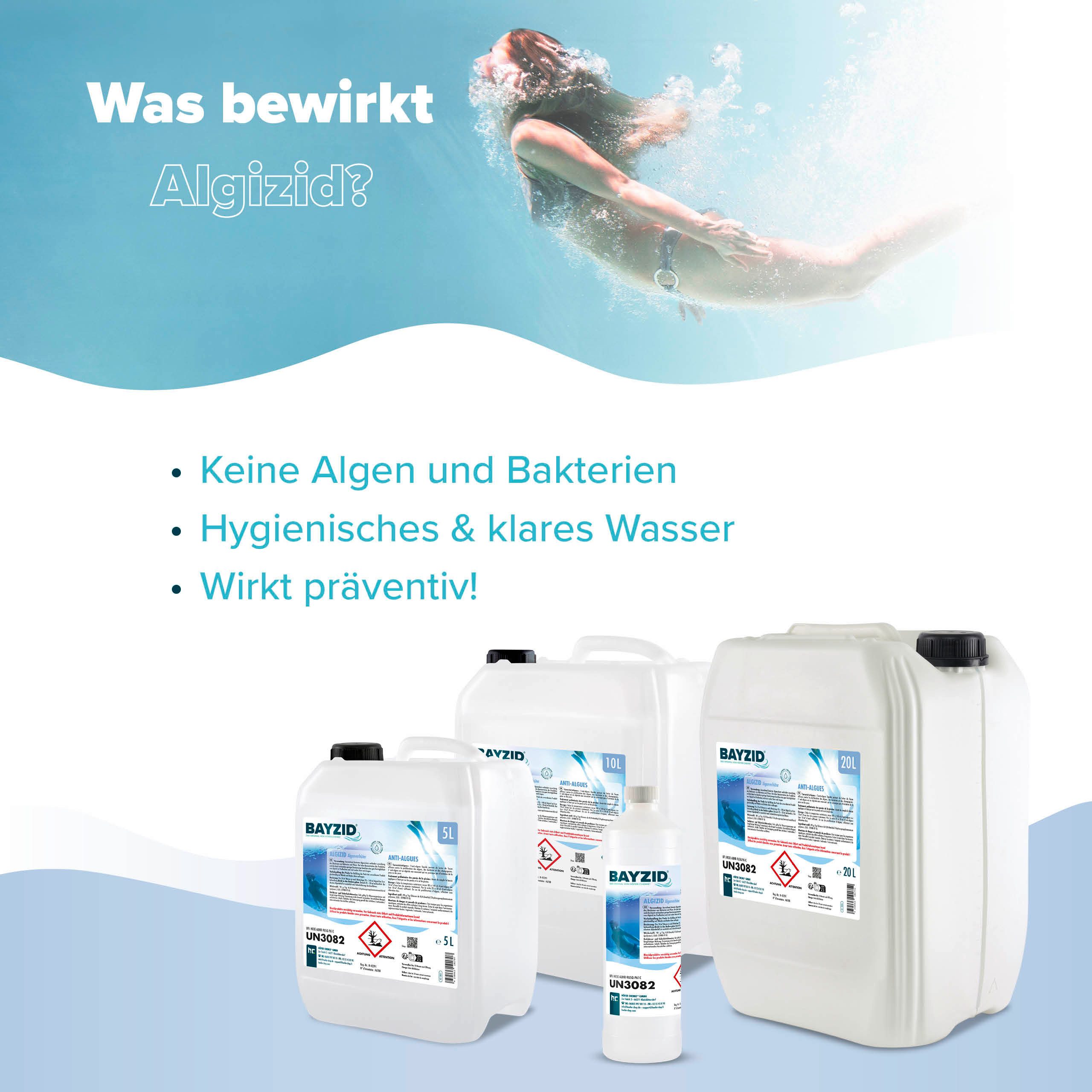 Höfer Chemie GmbH Poolpflege 5 L BAYZID® Algizid Algenverhütung für Pools, Vorbeugend gegen Algenbildung
