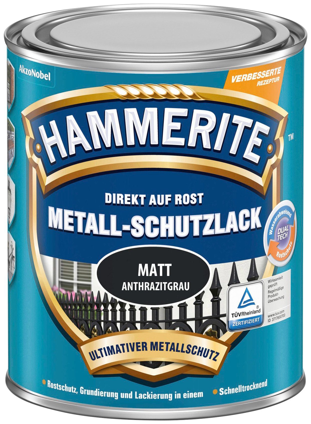 Hammerite  Metallschutzlack DIREKT AUF ROST, Liter, 0,75 matt grau