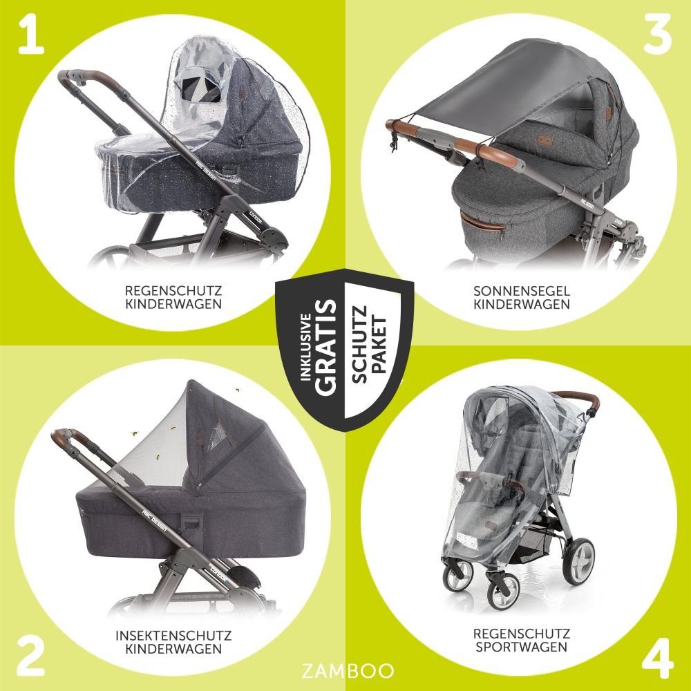 ABC Design - 3in1 Kinderwagen-Set Vicon 4 - inkl. Babywanne, Autositz  Tulip, Sportsitz und Zubehörpaket - Classic Edition - Reed 