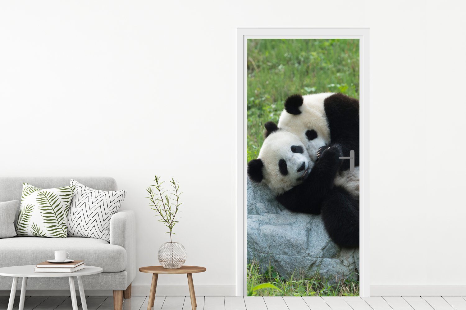 Gras - Tür, Türaufkleber, Matt, (1 St), cm 75x205 Fototapete Stein, Türtapete für Pandas - bedruckt, MuchoWow